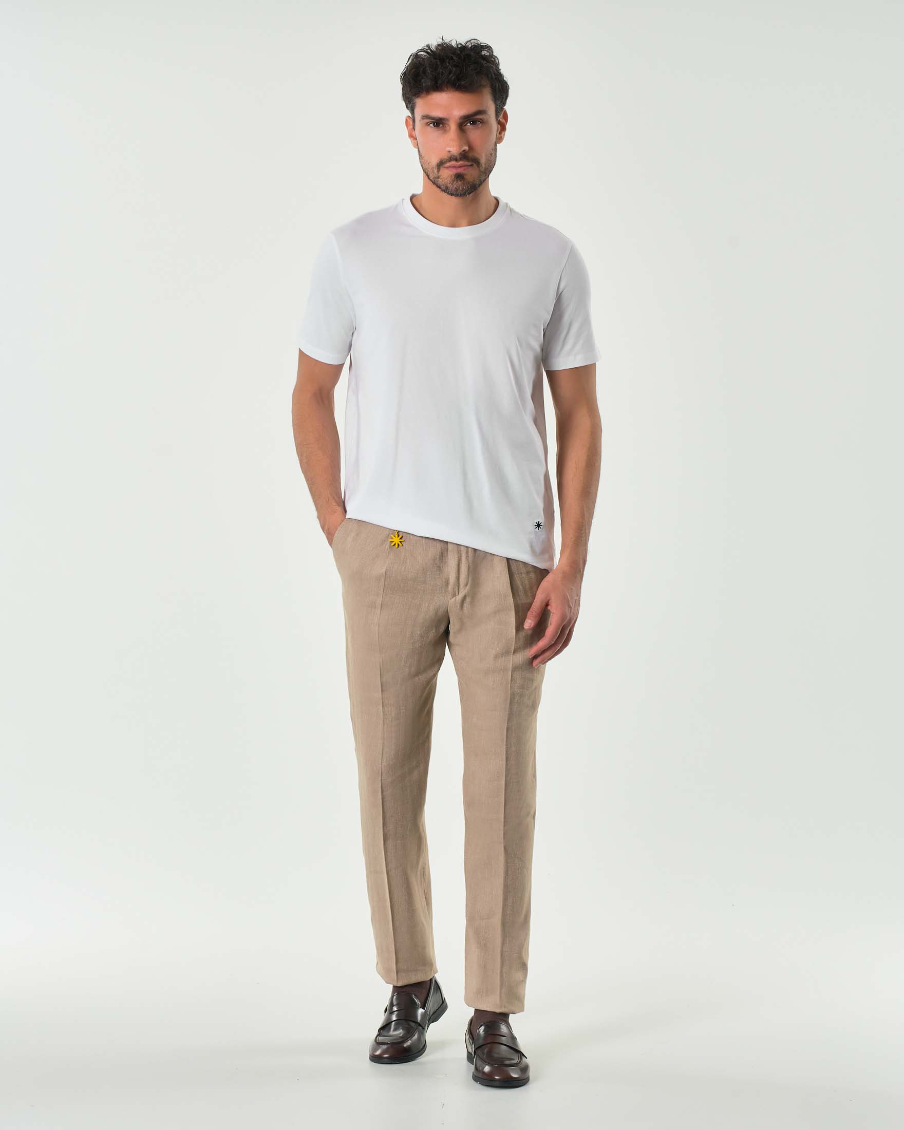 Pantalone Manuel Ritz chino sabbia in resca di cotone e lino