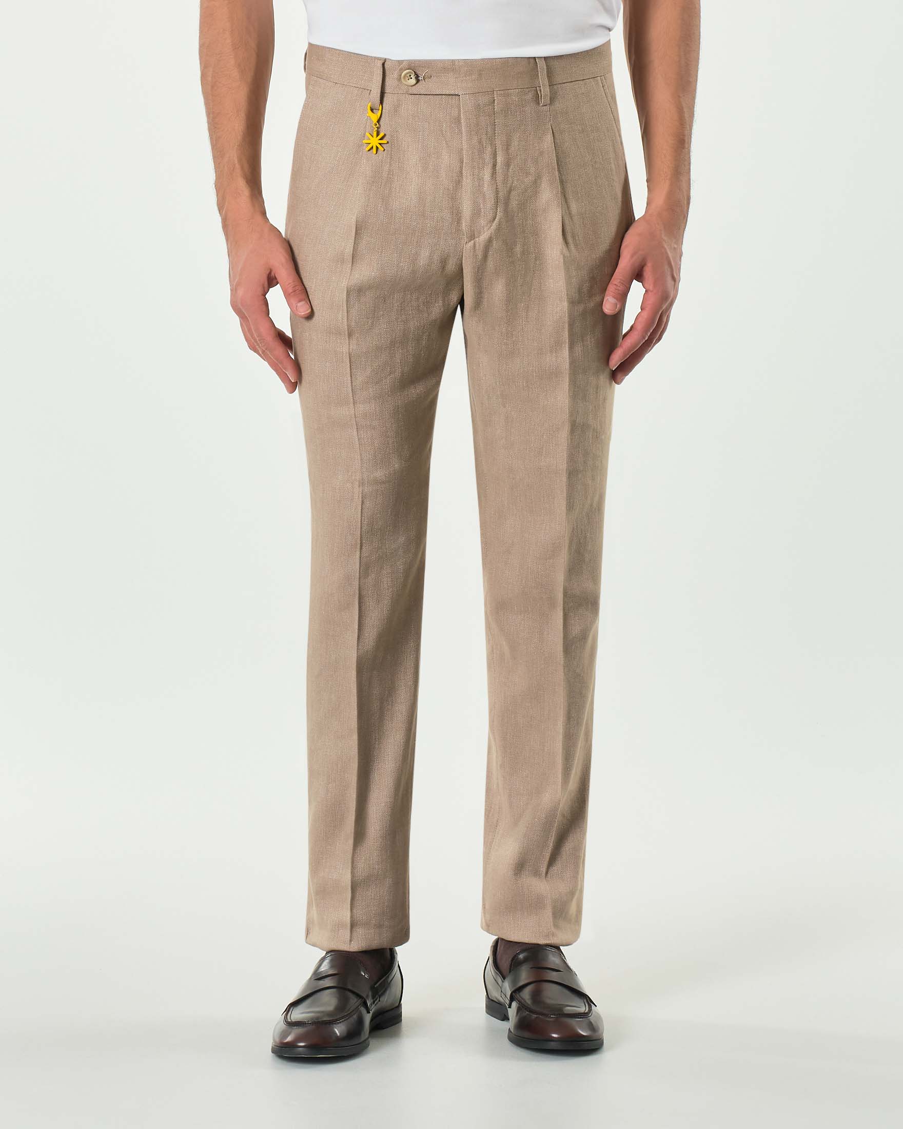 Pantalone Manuel Ritz chino sabbia in resca di cotone e lino image