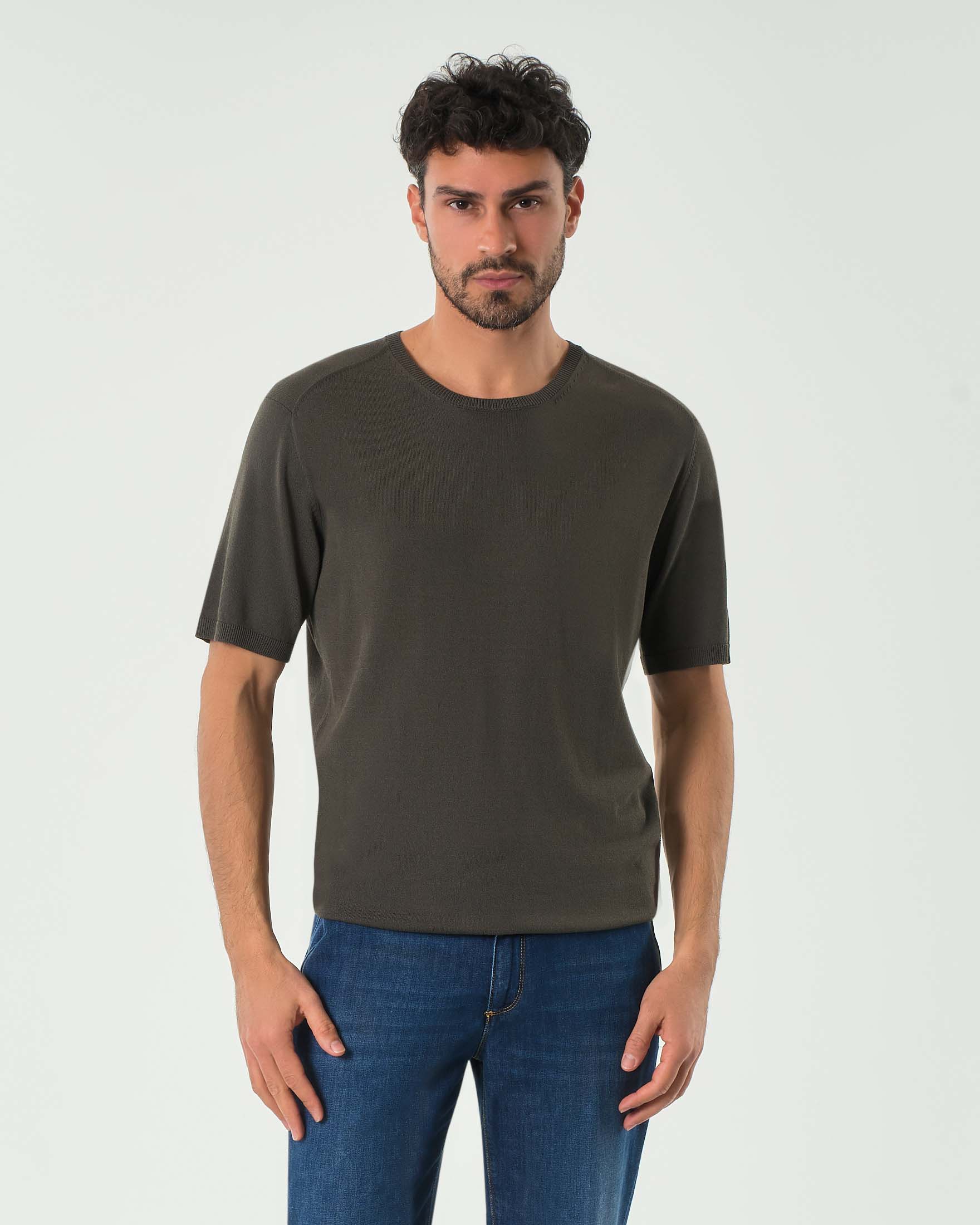 Maglia mezza manica verde scuro in leggero crêpe di viscosa