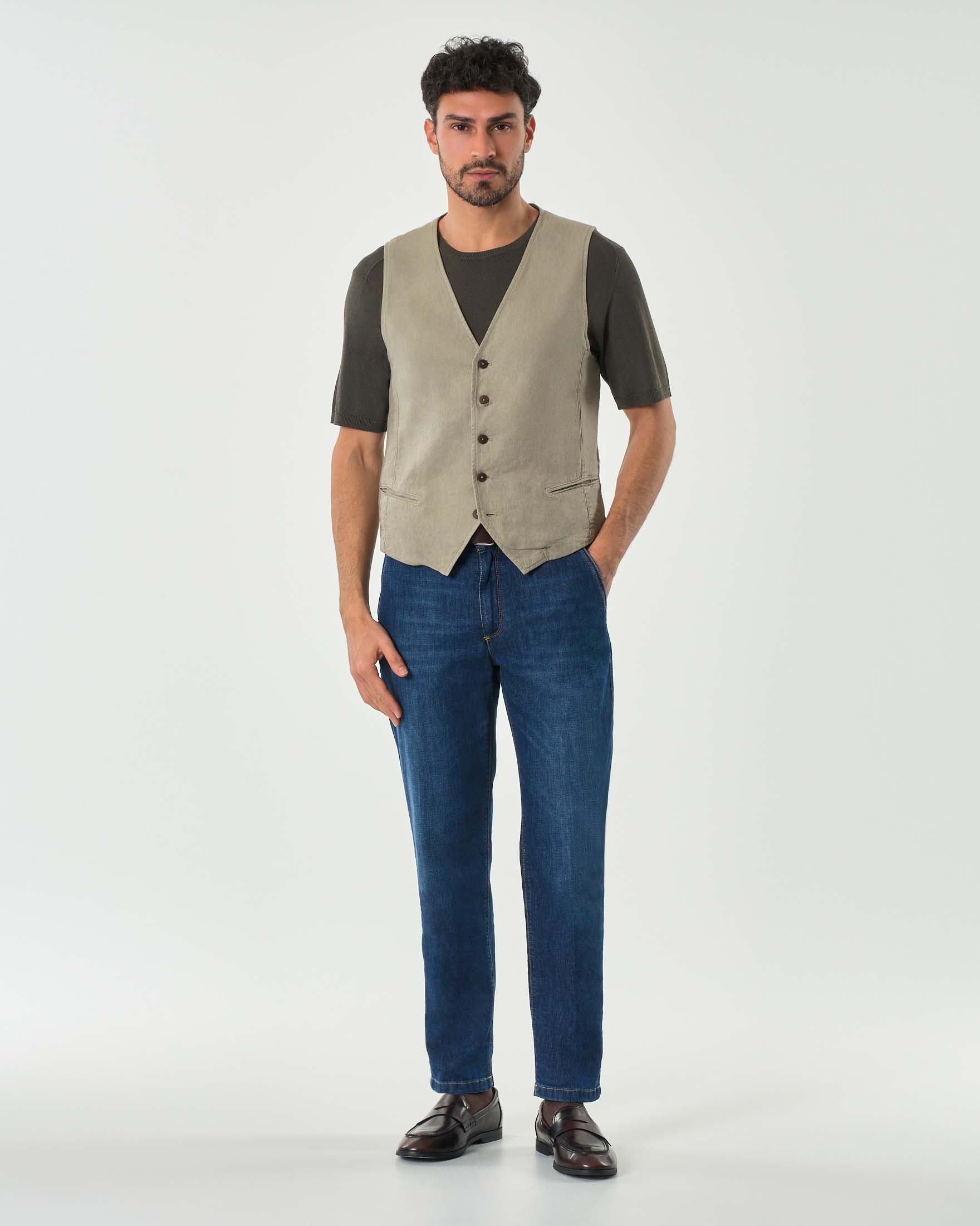 Gilet tortora in misto lino e cotone
