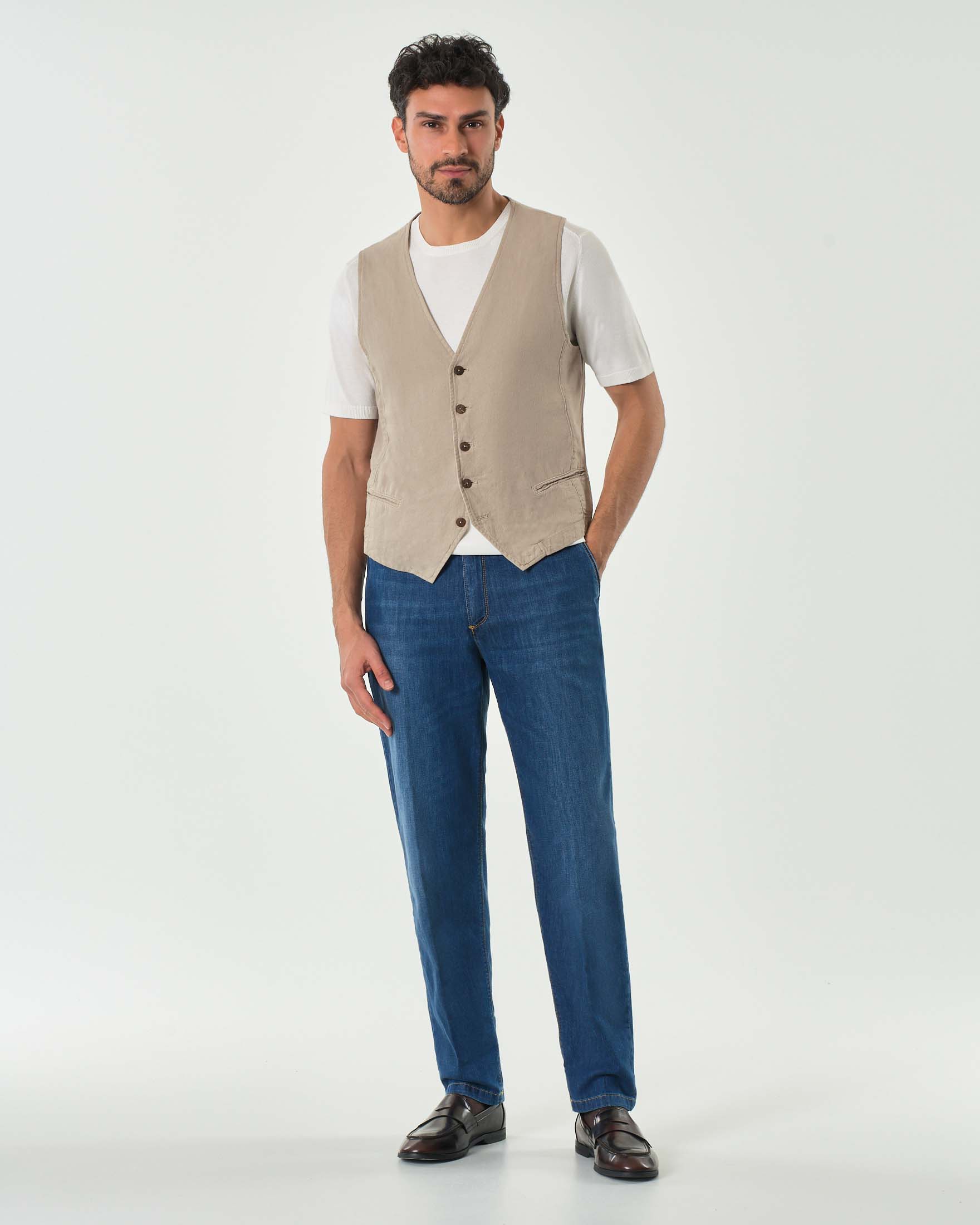 Gilet Paul Baker beige in misto lino e cotone image