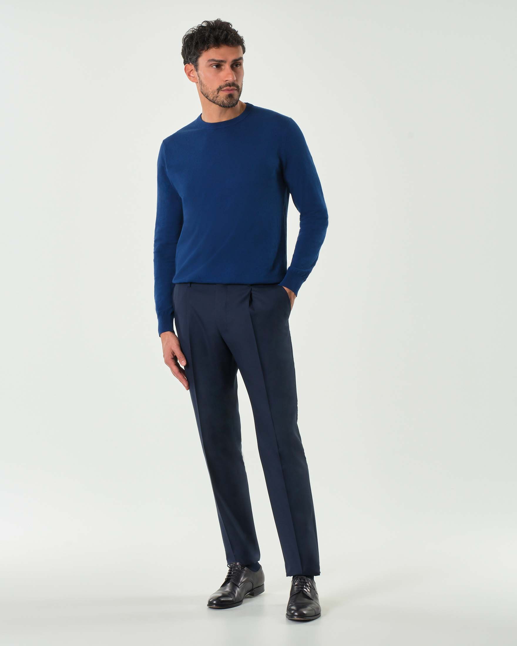 Pantalone Pellizzari drop6 blu in tela di pura lana con una pinces