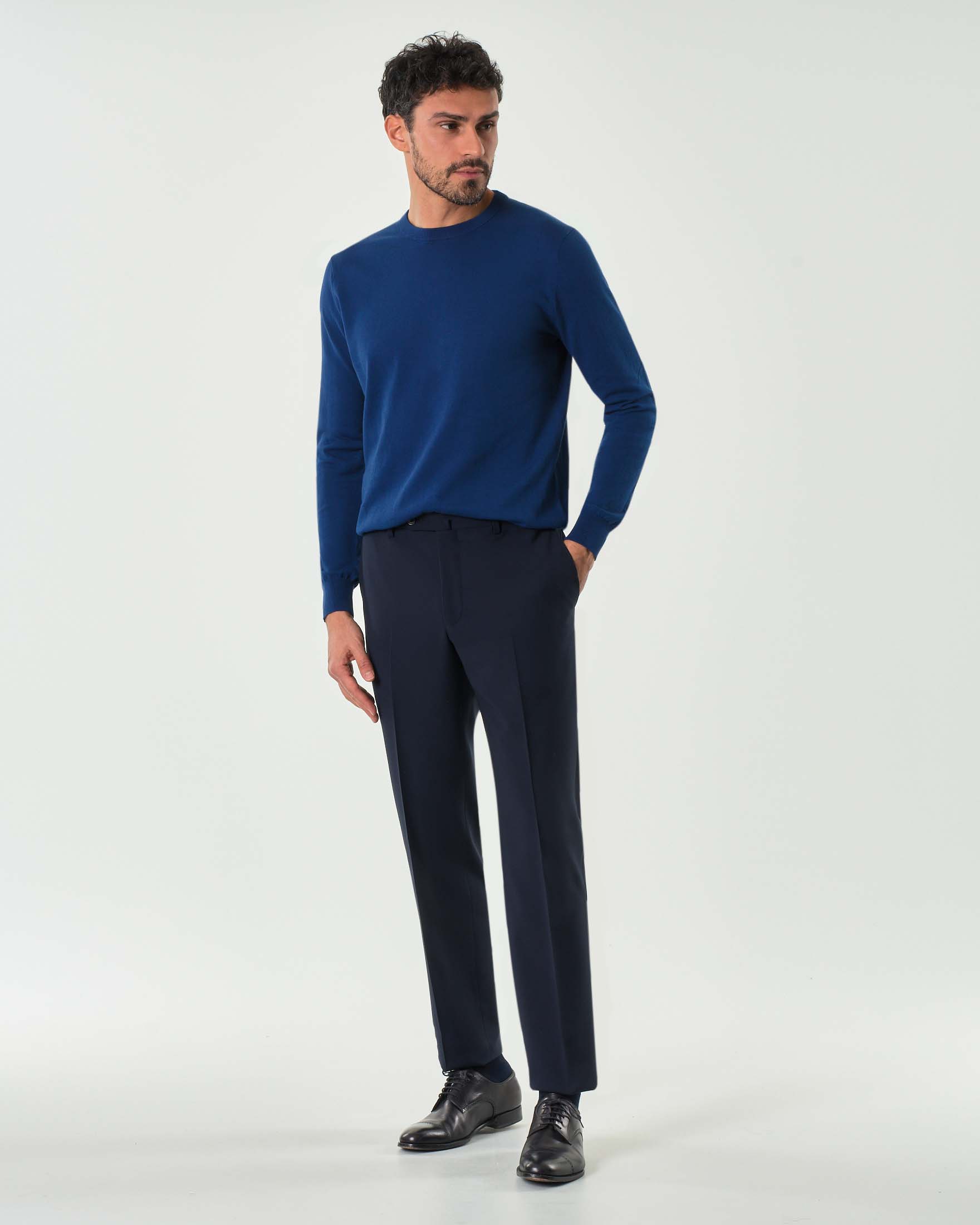 Pantalone Pellizzari drop6 blu in tela Marzotto di pura lana
