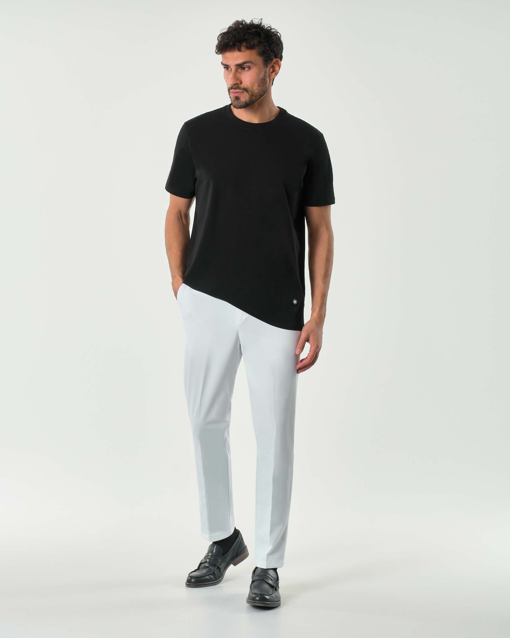 Pantaloni chino Pellizzari slim bianchi in tessuto tecnico stretch con elastico inserito sul retro