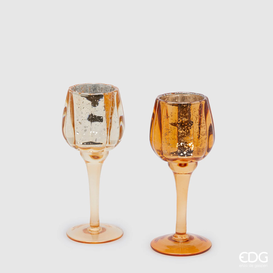 Portacandela in Vetro Calice Oro 2A d.8 h.19,5 Edg