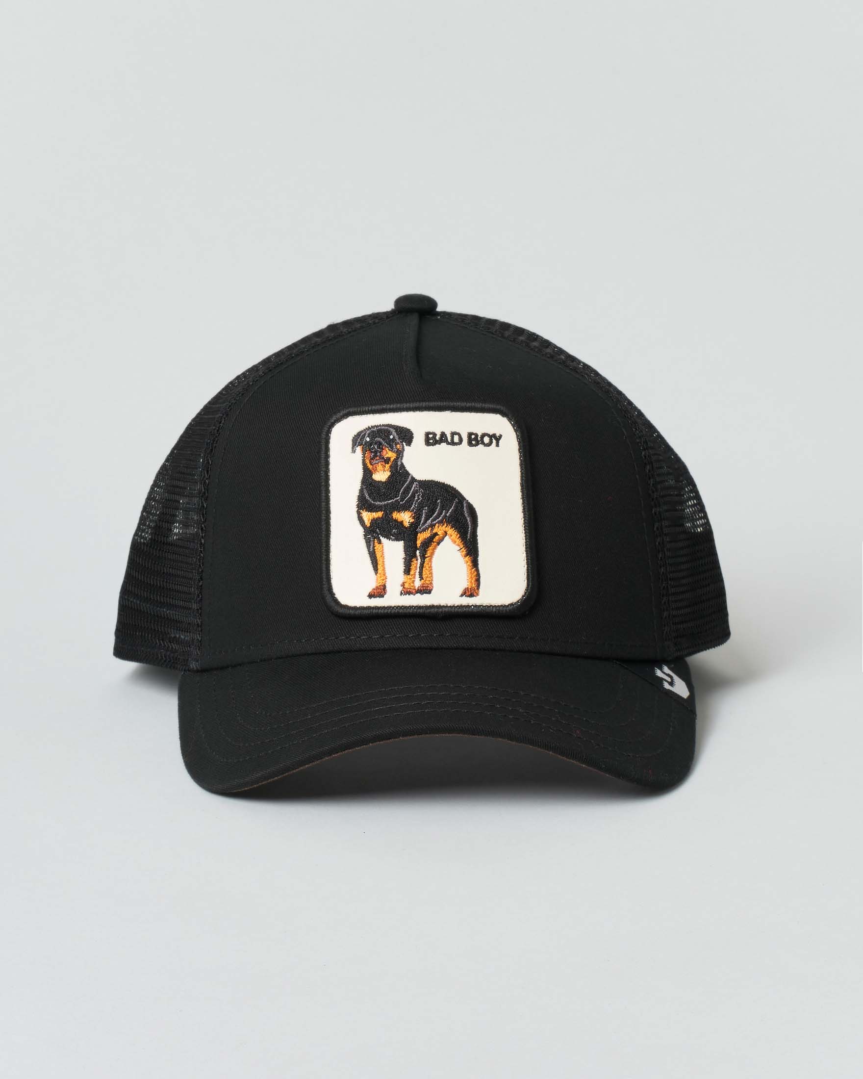 Berretto Goorin Bros The Baddest Boy trucker nero con patch Rottweiler