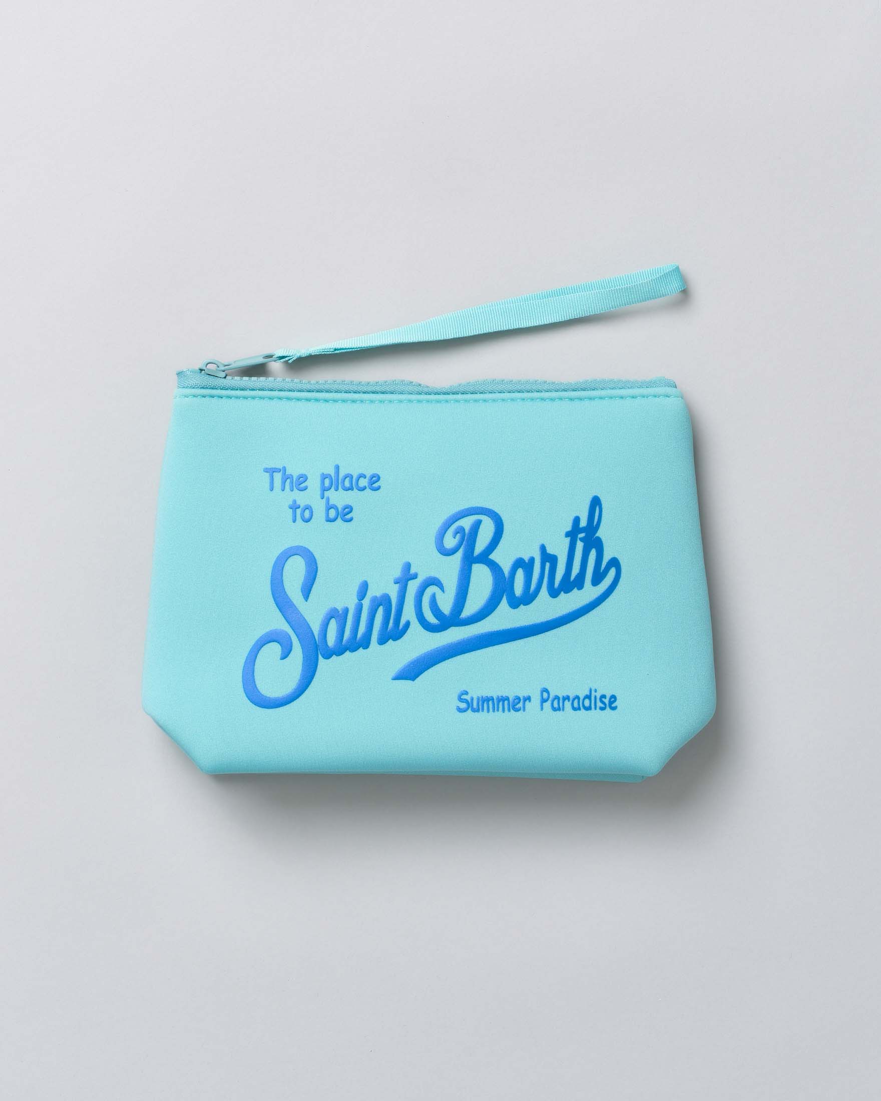 MC2 Saint Barth — Pochette MC2 Saint Barth Aline acqua in neoprene con logo blu royal