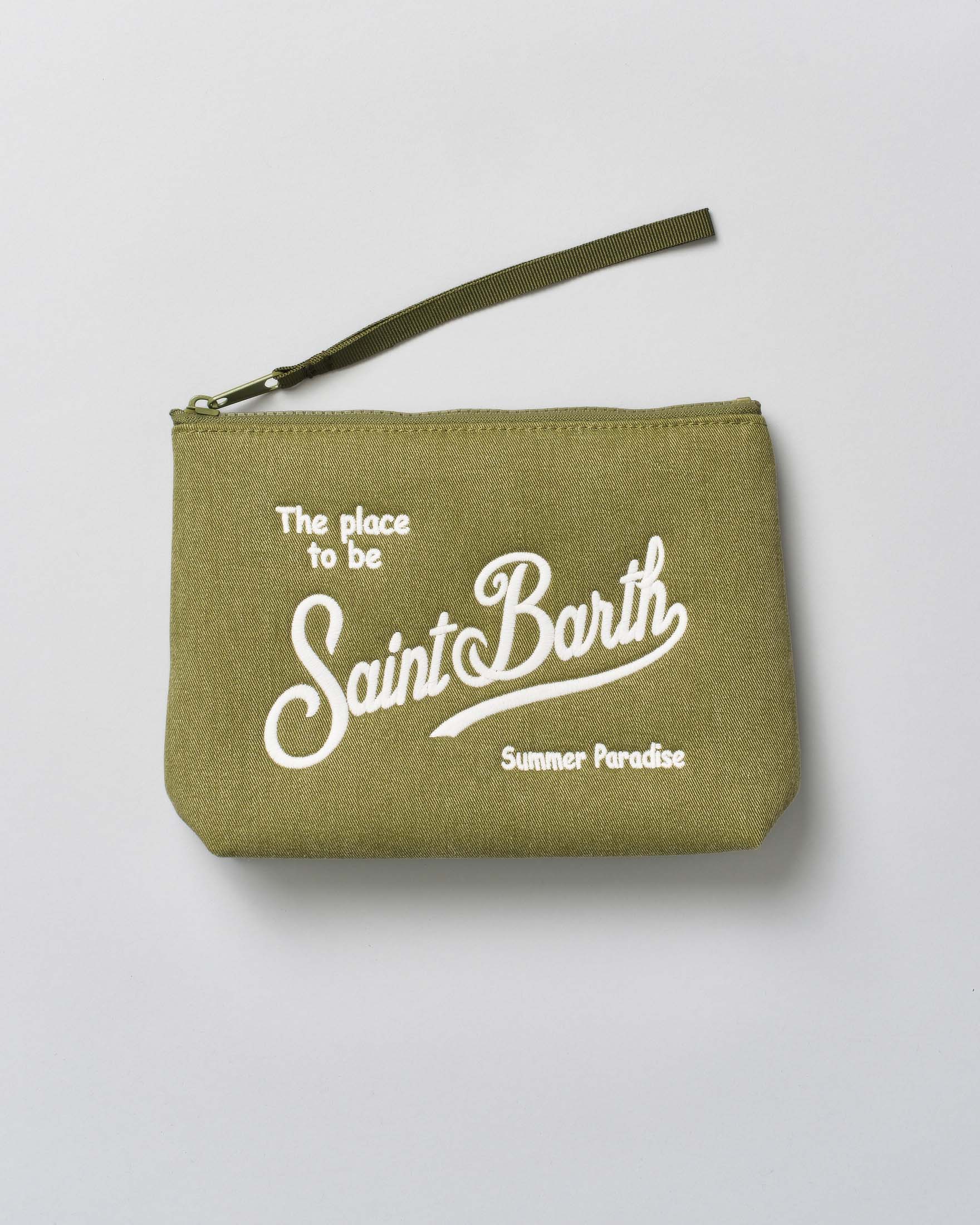 Pochette Aline in cotone verde militare effetto denim