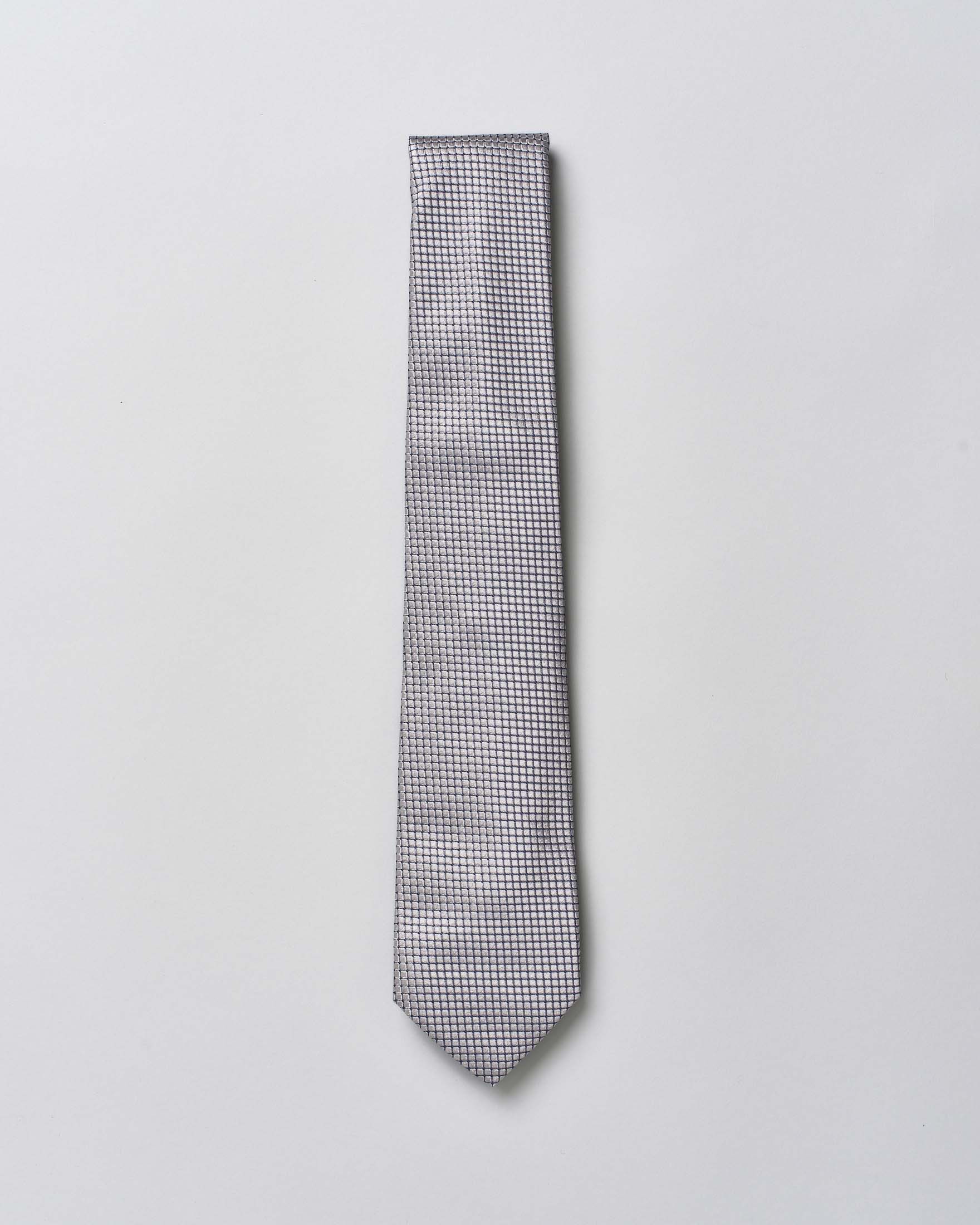 Cravatta Pellizzari argento micro quadretto di pura seta