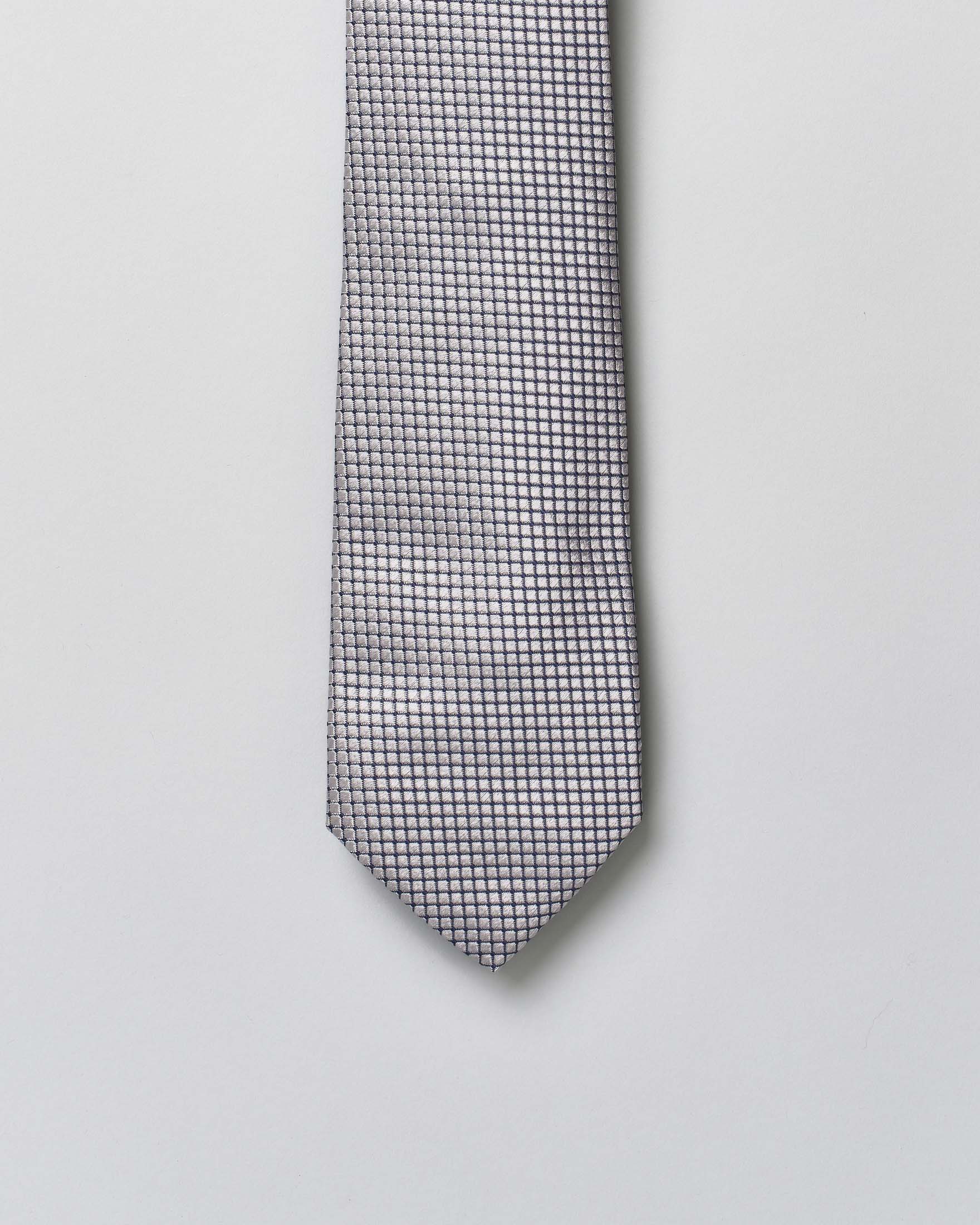 Cravatta Pellizzari argento micro quadretto di pura seta image