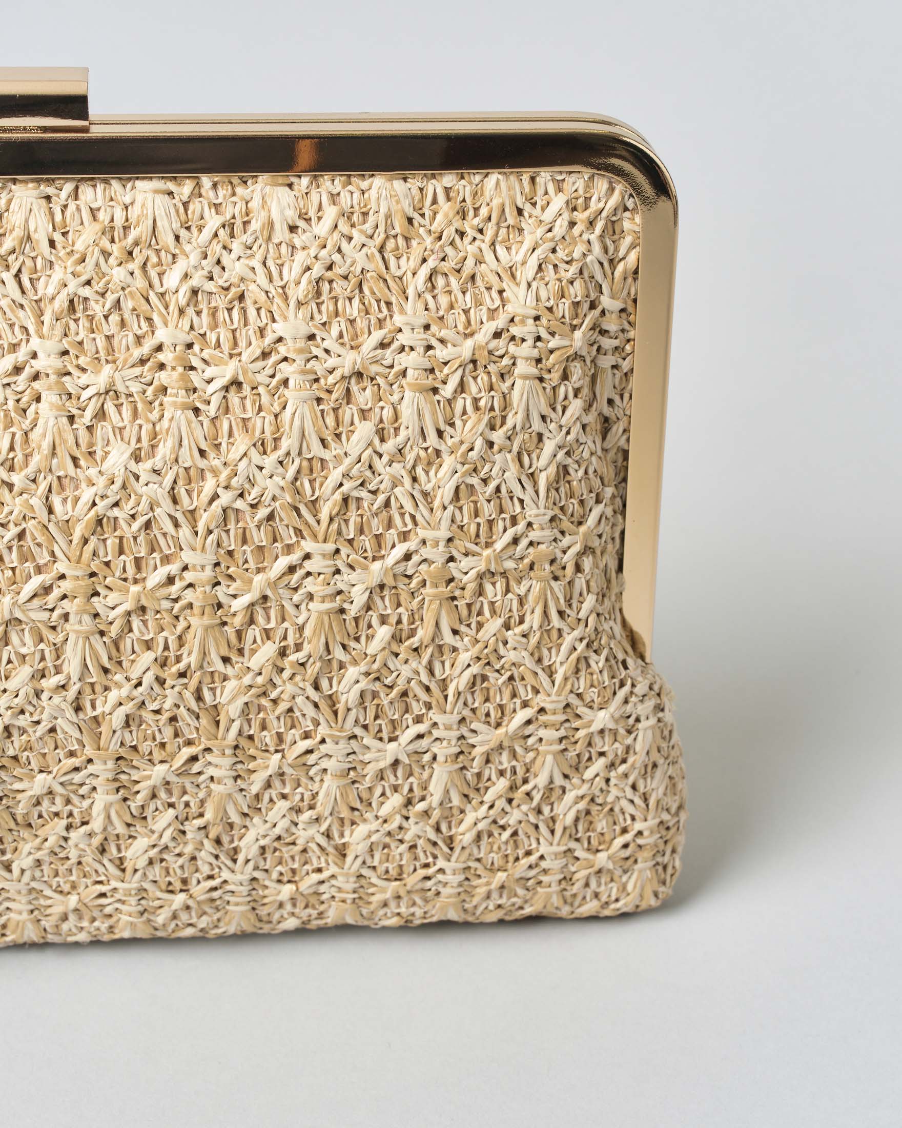 Pochette in raffia Anna Cecere in raffia color naturale a motivo jacquard con chiusura dorata image