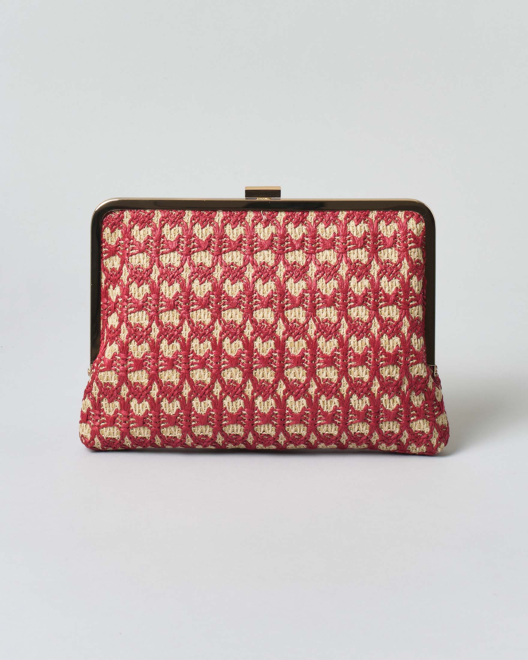 Pochette in raffia Anna Cecere in raffia color naturale e rossa a ...