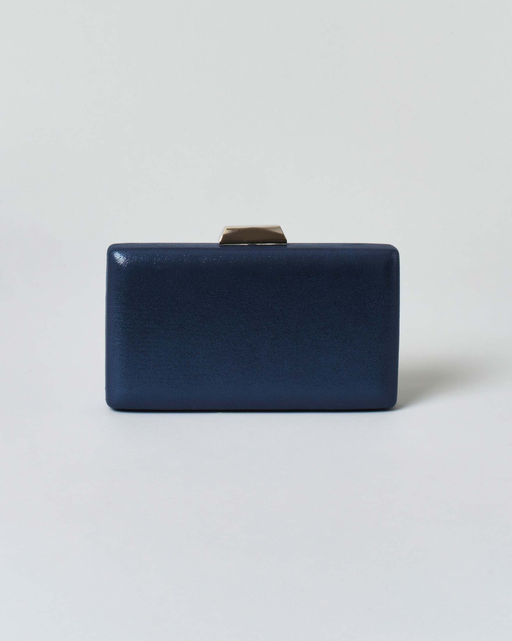 Cluth blu in similpelle effetto laminato con chiusura a diamante in metallo dorato