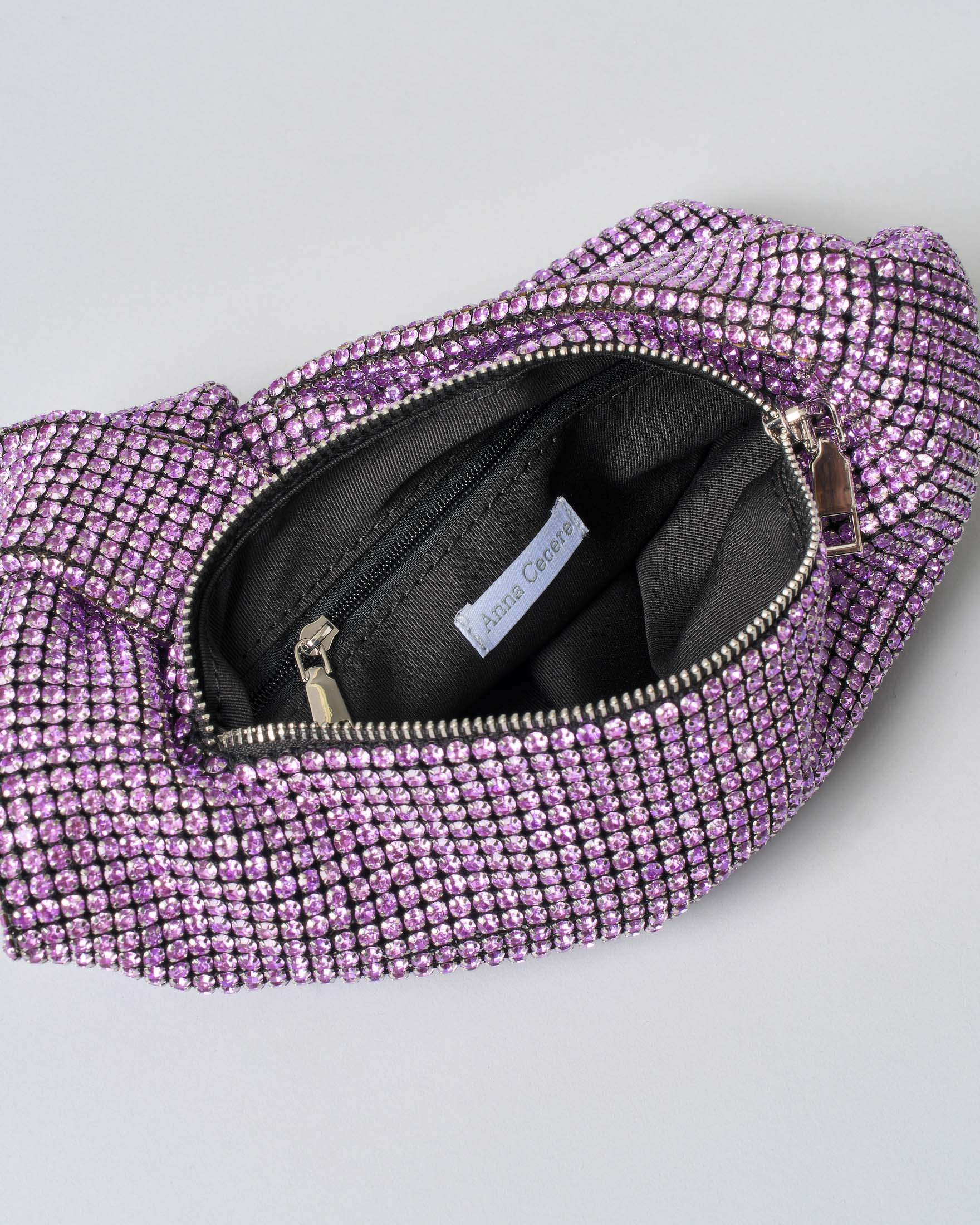 Borsa Anna Cecere in maglia di strass rosa con nodo sul manico image