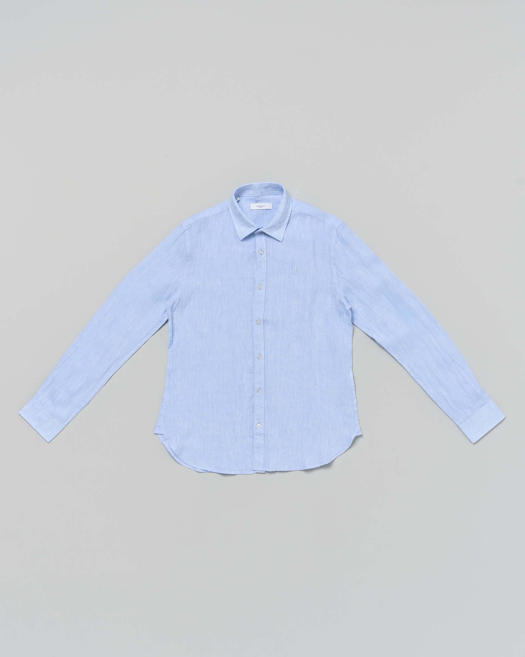 Camicia Jeckerson Kids azzurra in puro lino con colletto classico