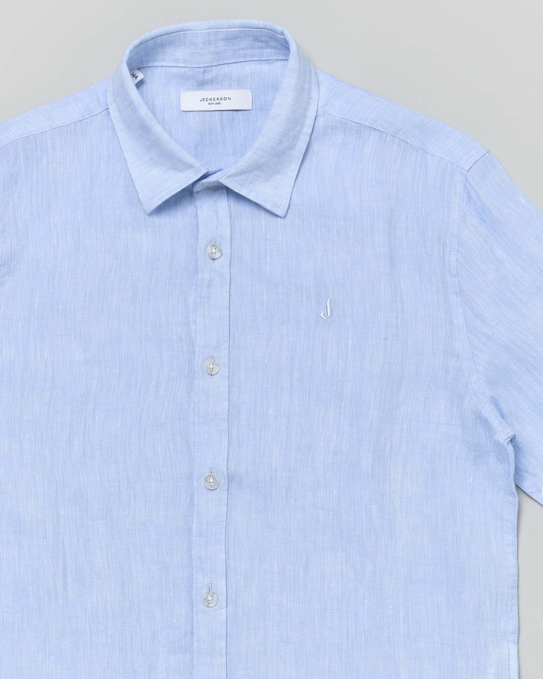 Camicia Jeckerson Kids azzurra in puro lino con colletto classico image