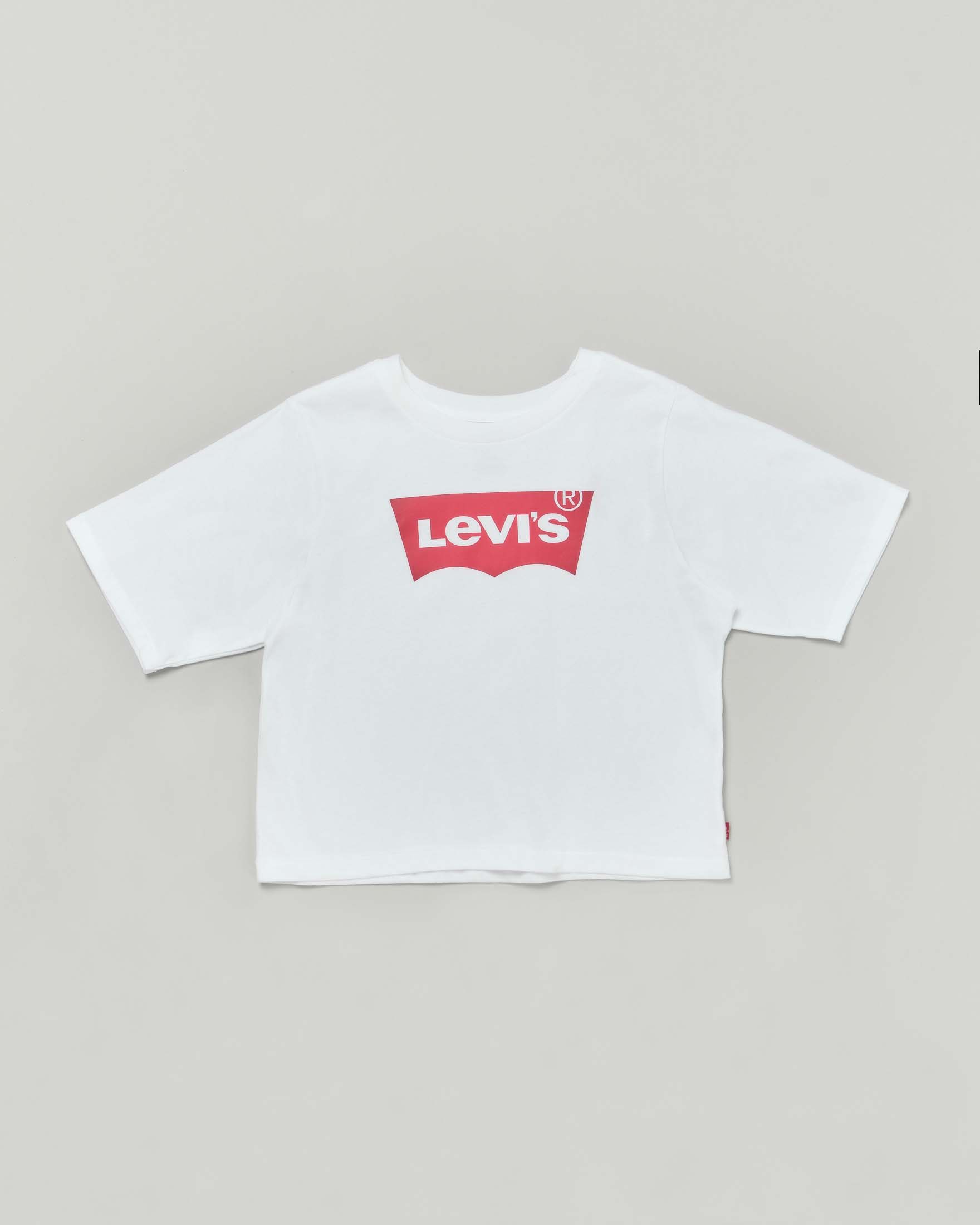 T-shirt cropped Levi's bianca mezza manica con logo batwing rosso