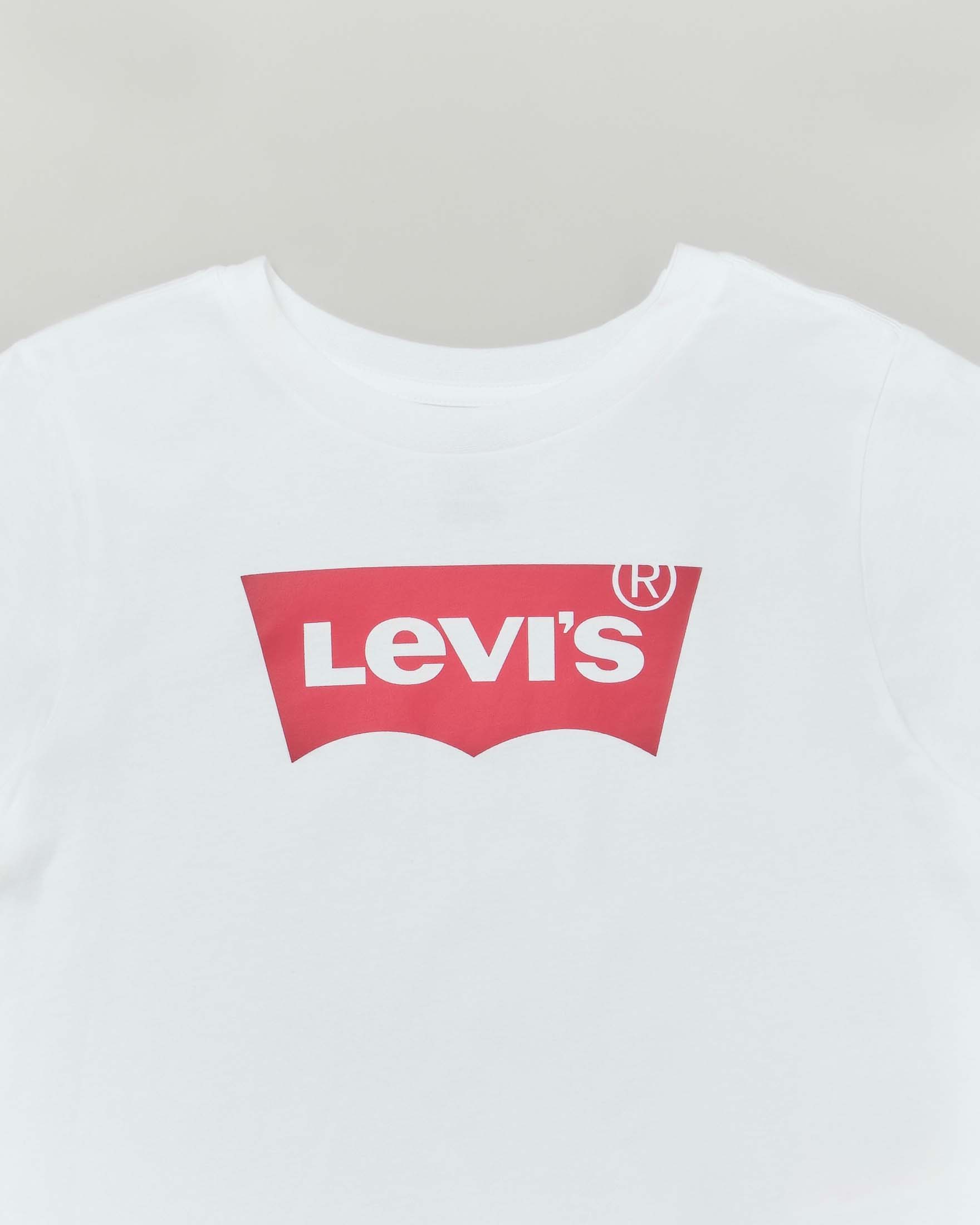 T-shirt cropped Levi's bianca mezza manica con logo batwing rosso