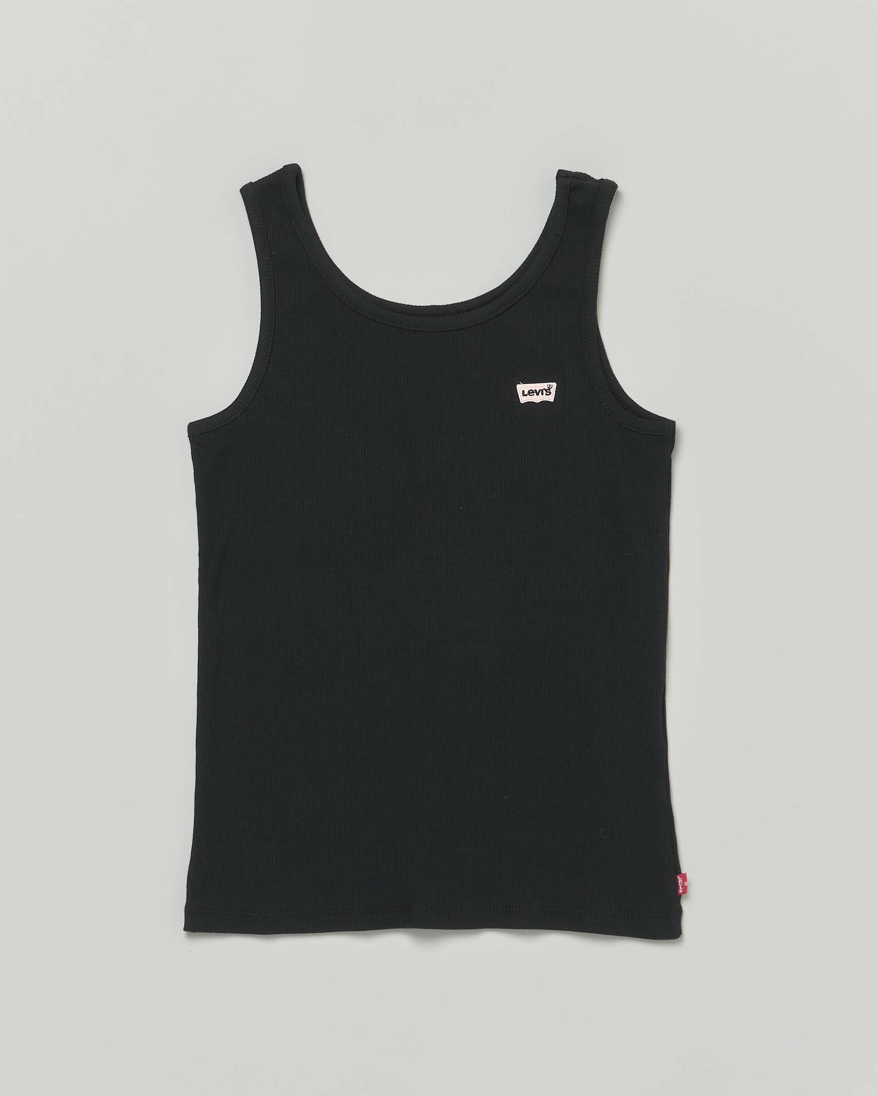 Canotta Levi's nera in puro cotone a costine con mini logo rosa