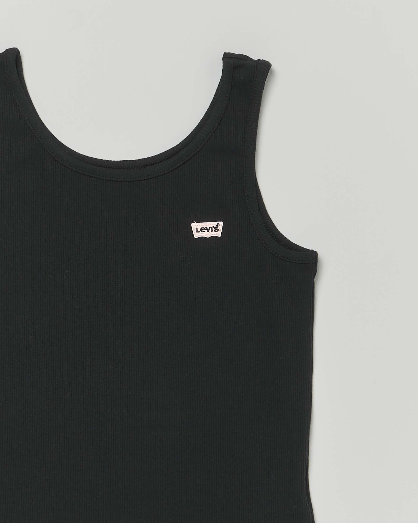Canotta Levi's nera in puro cotone a costine con mini logo rosa