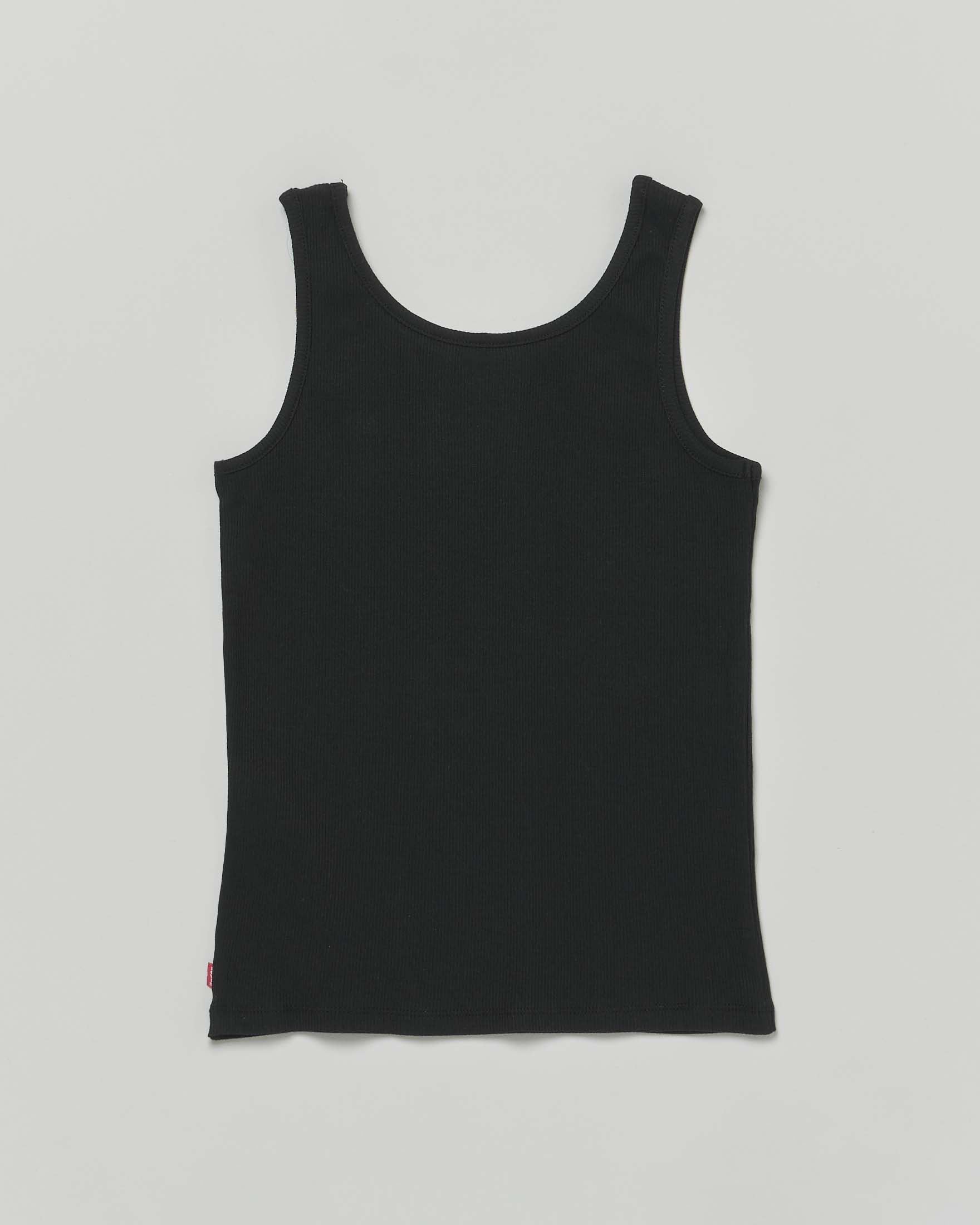 Canotta Levi's nera in puro cotone a costine con mini logo rosa