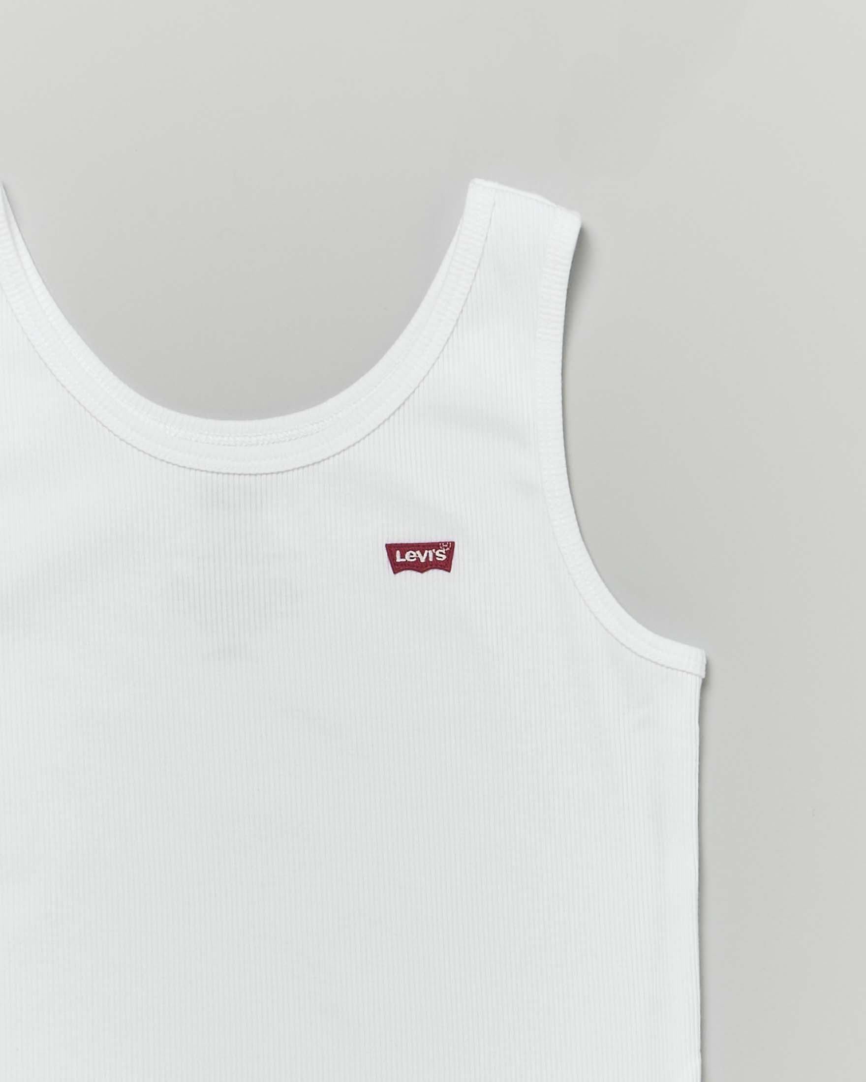 Canotta Levi's bianca in puro cotone a costine con mini logo rosso