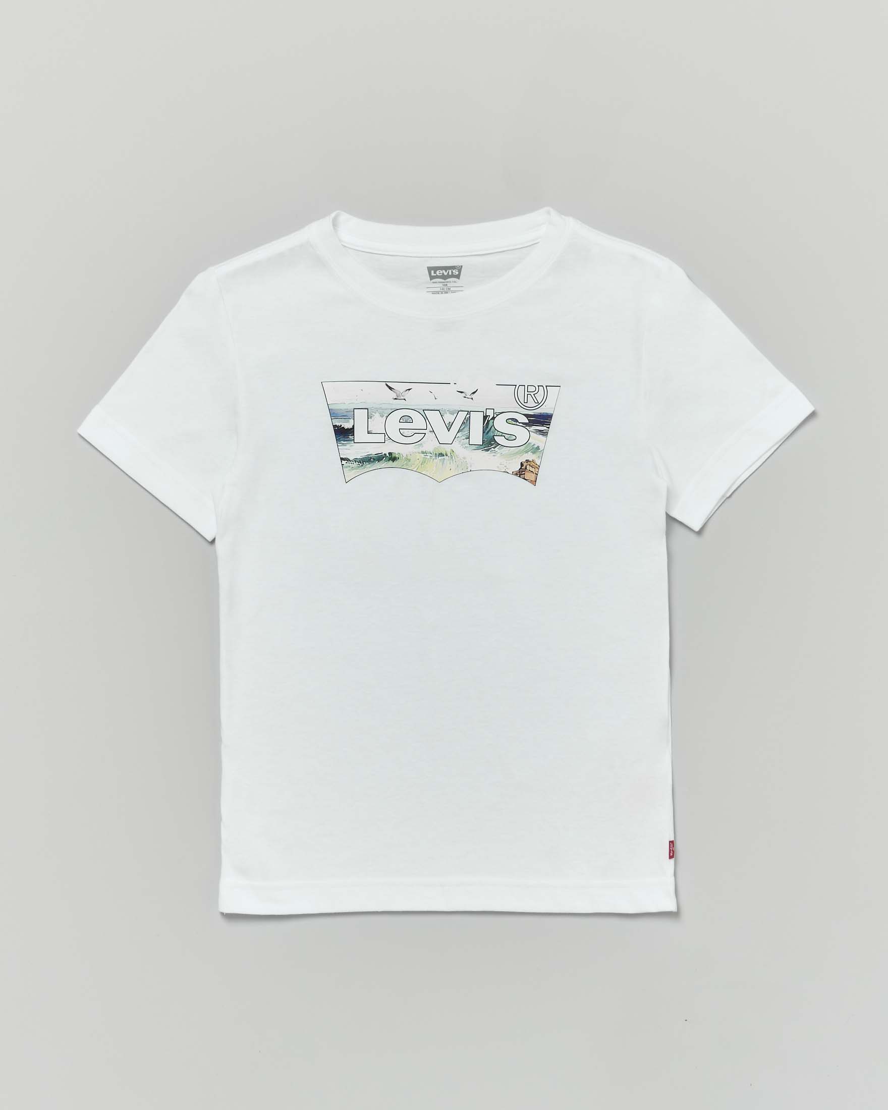 T-shirt Levi's bianca mezza manica con logo batwing in grafica onde