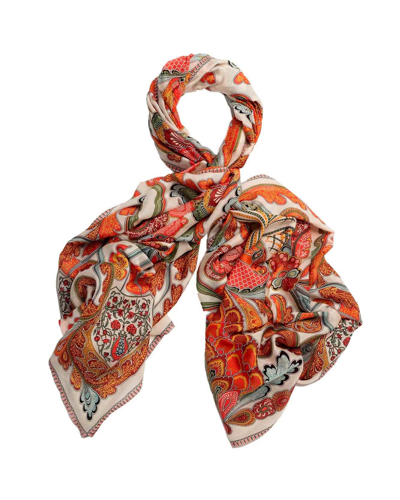Sciarpa arancione in modal e cupro a motivo cashmere