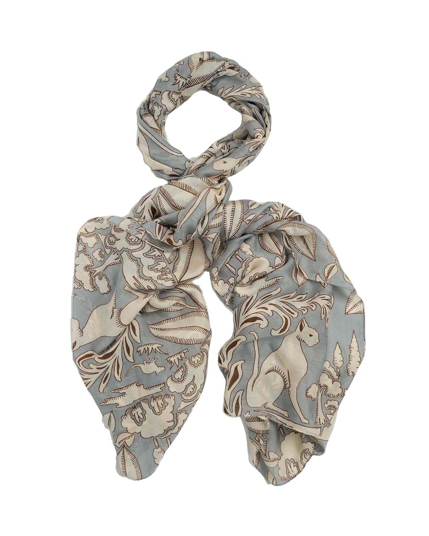 Sciarpa azzurra in modal e cupro a motivo sfinge beige