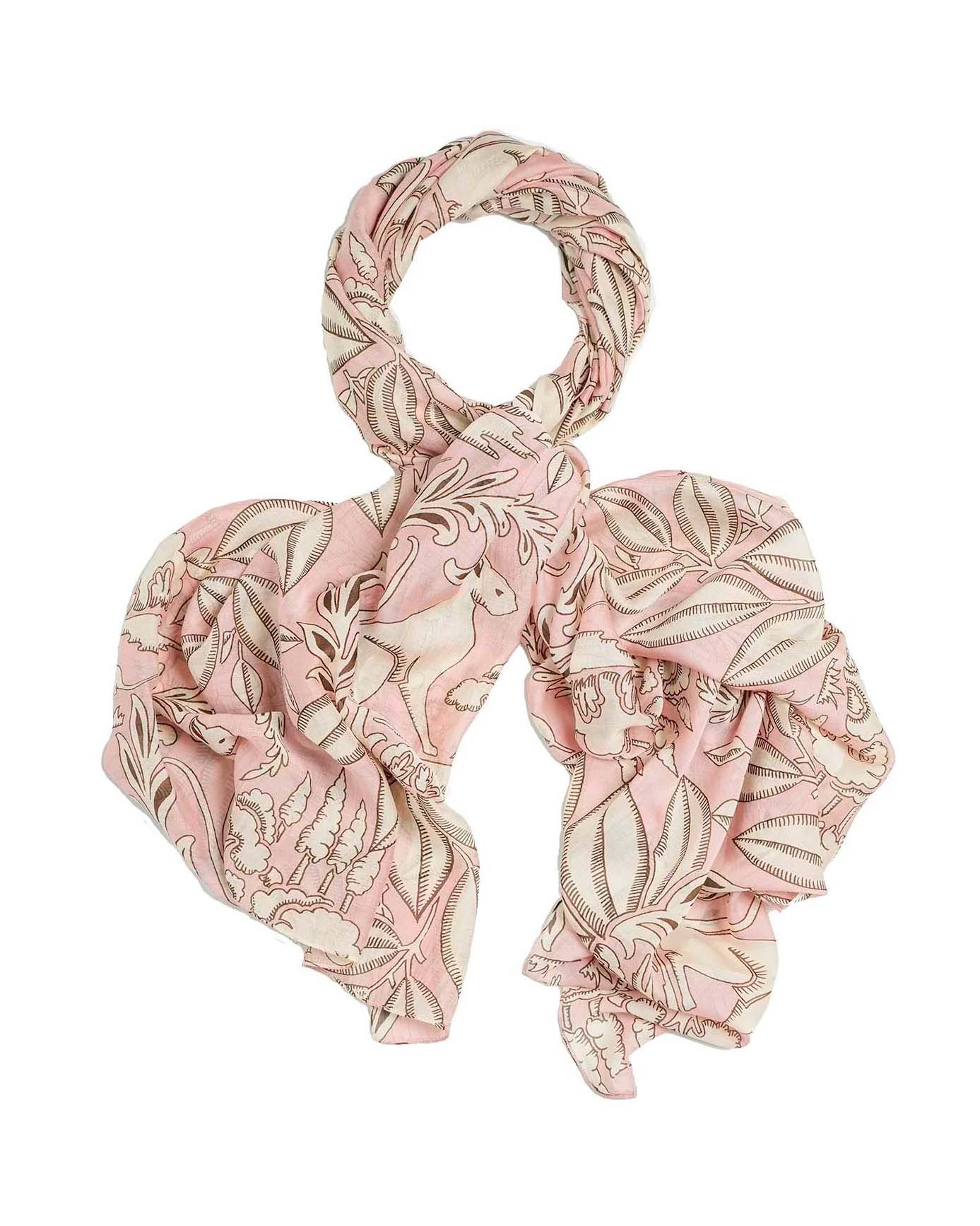 Sciarpa rosa in modal e cupro a motivo sfinge avorio