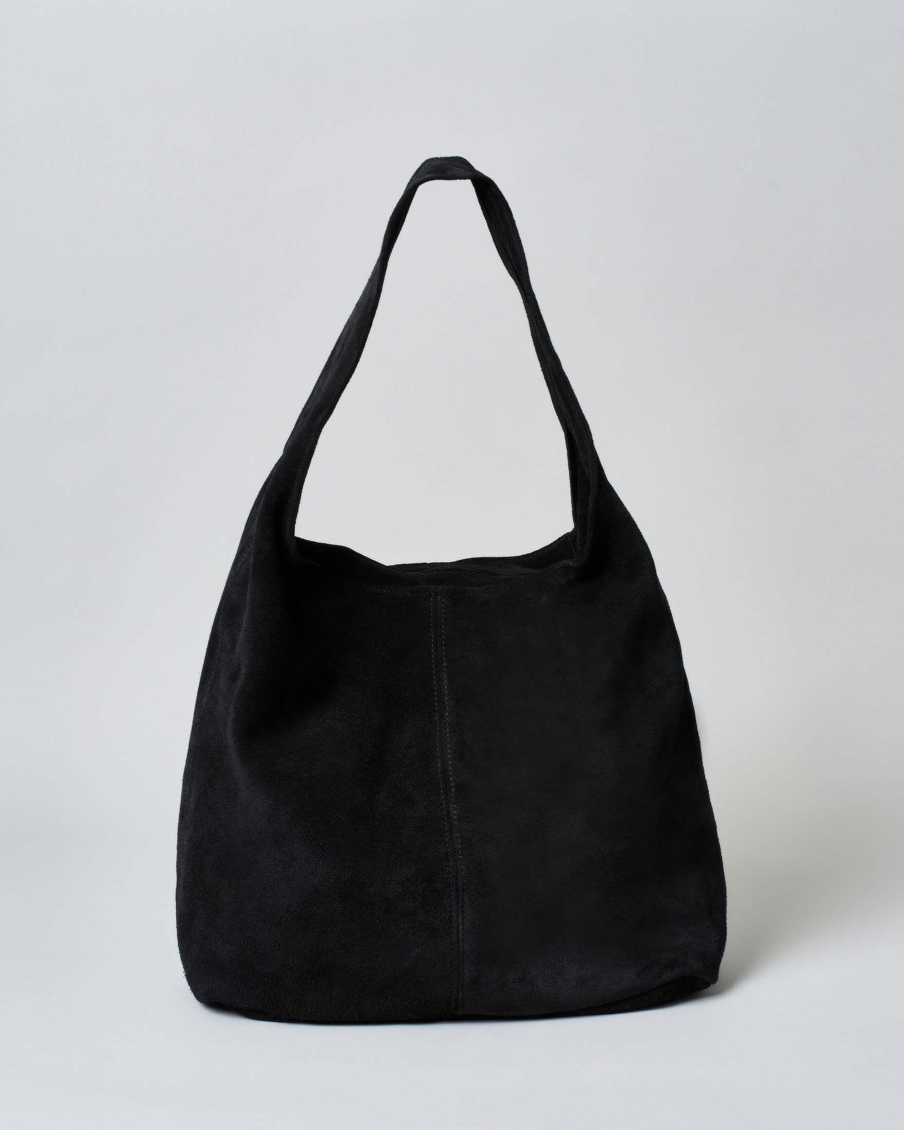 Sacca nera in suede con cucitura verticale a vista