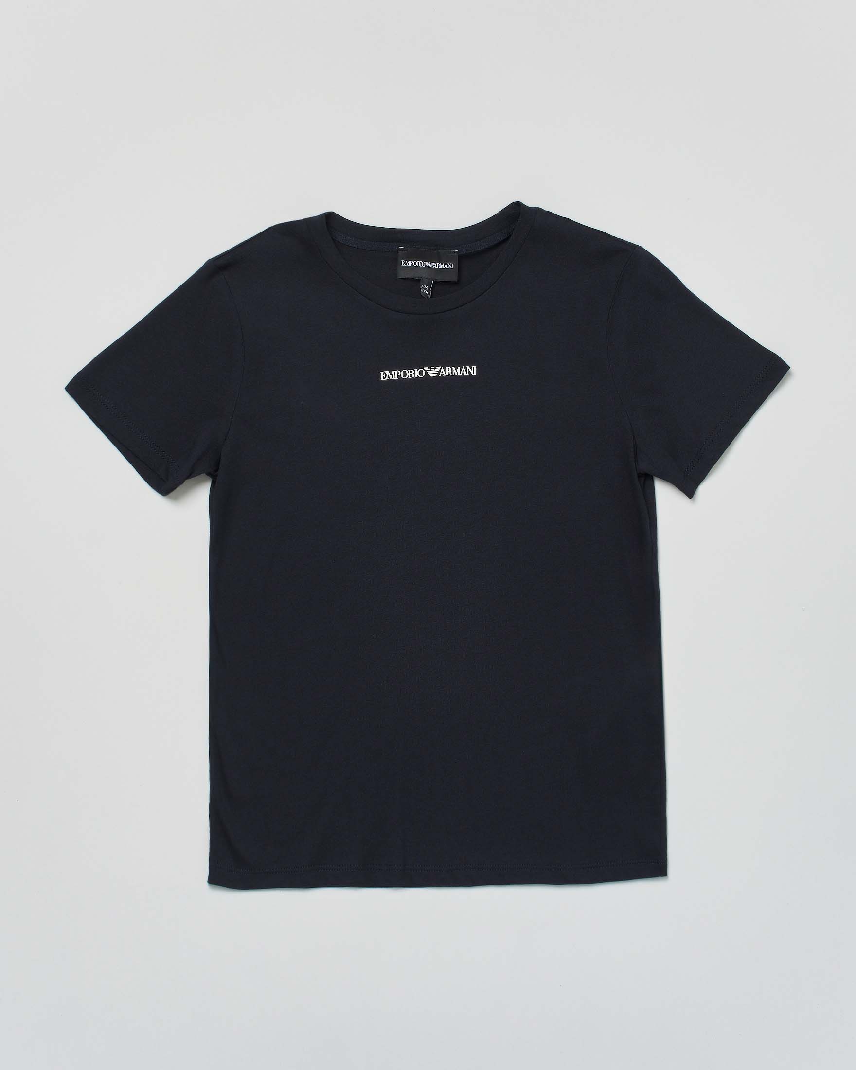 T-shirt Junior blu mezza manica in cotone con scritta logo