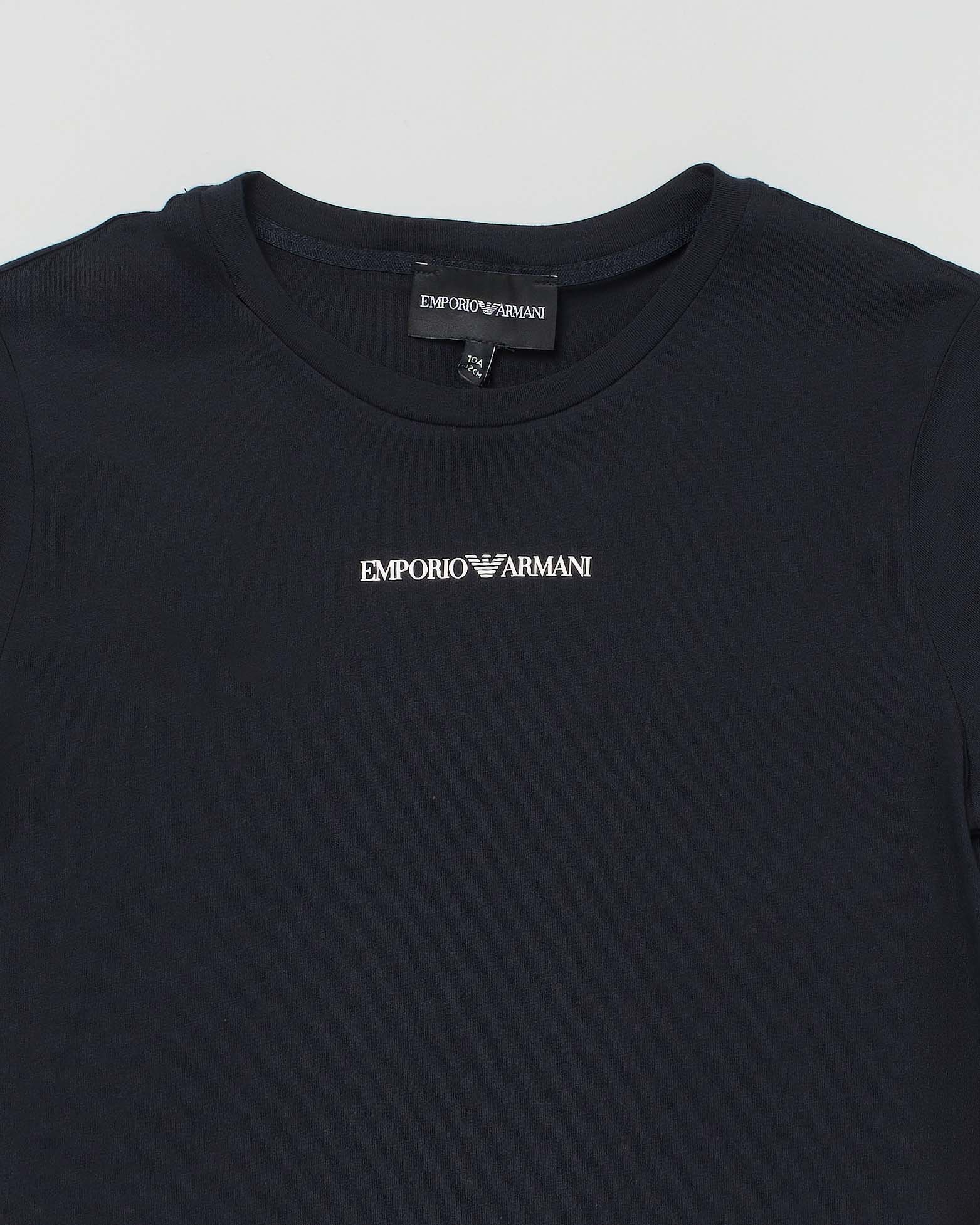 T-shirt Emporio Armani Junior blu mezza manica in cotone con scritta logo image