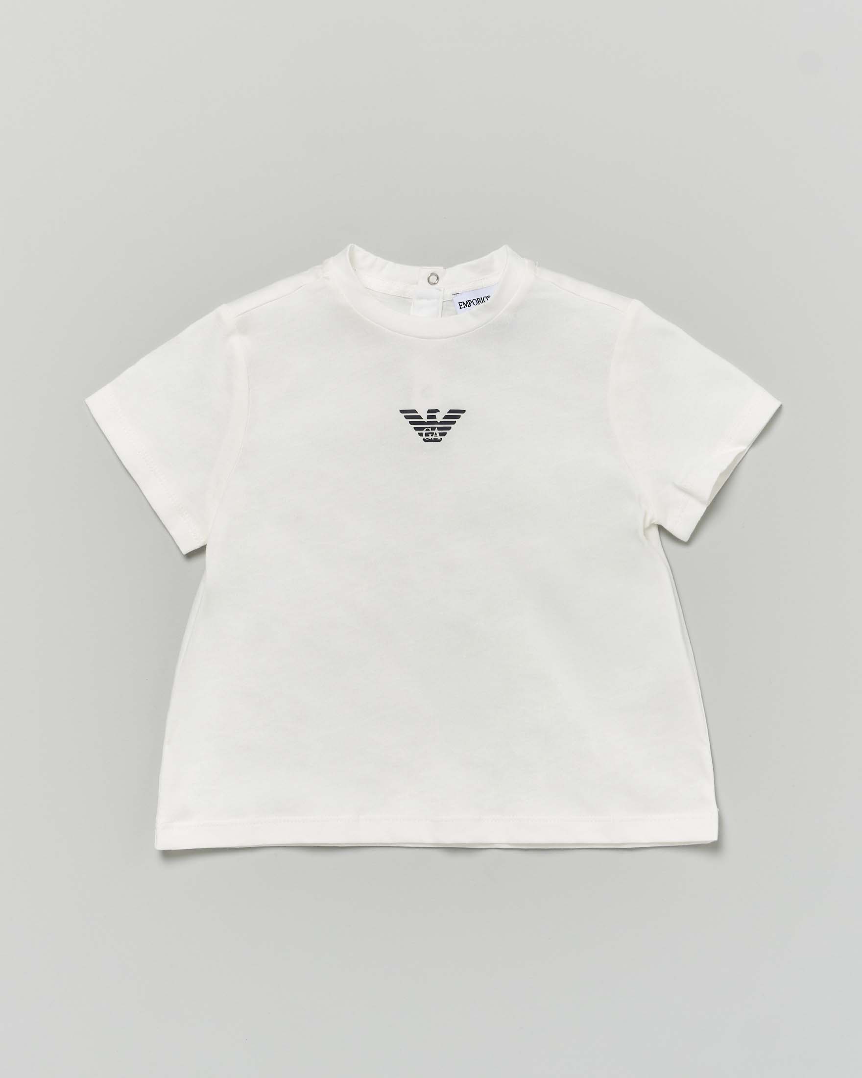 T-shirt Junior bianca a mezza manica in cotone con stampa logo aquila nera