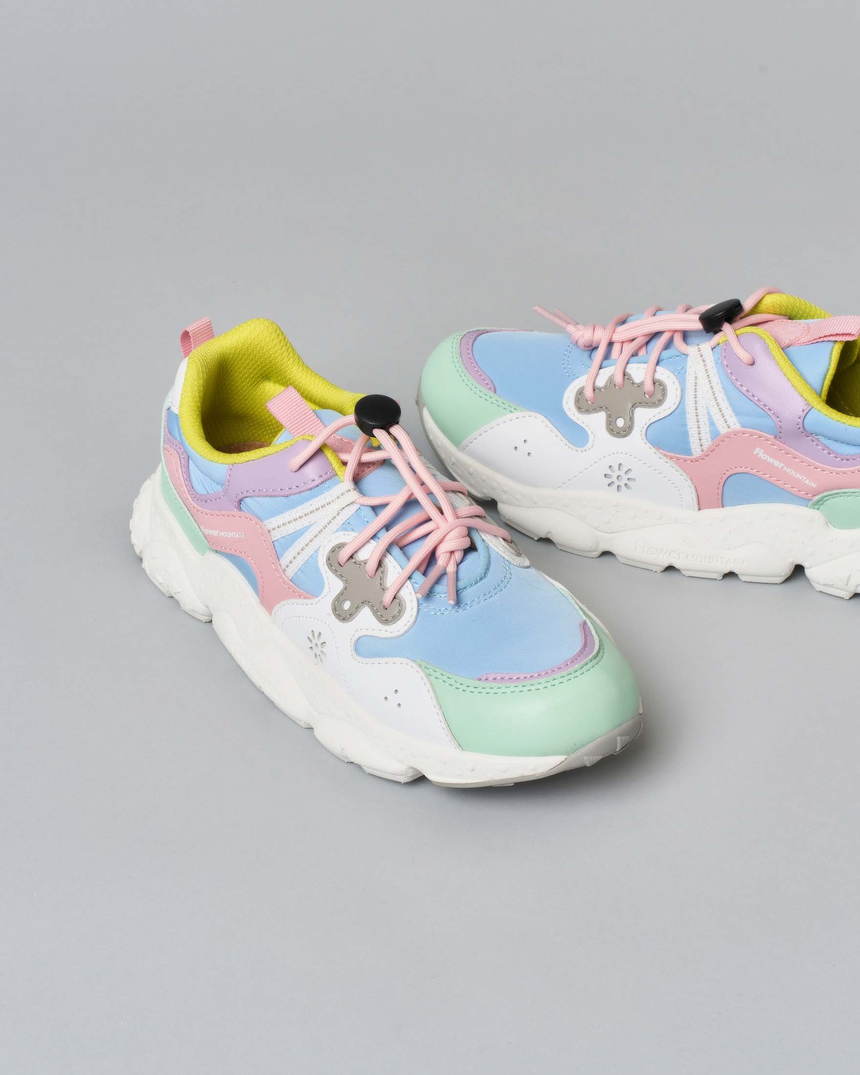 Sneakers Flower Mountain Yamano 3 in similpelle e mesh bianca e multicolor pastello