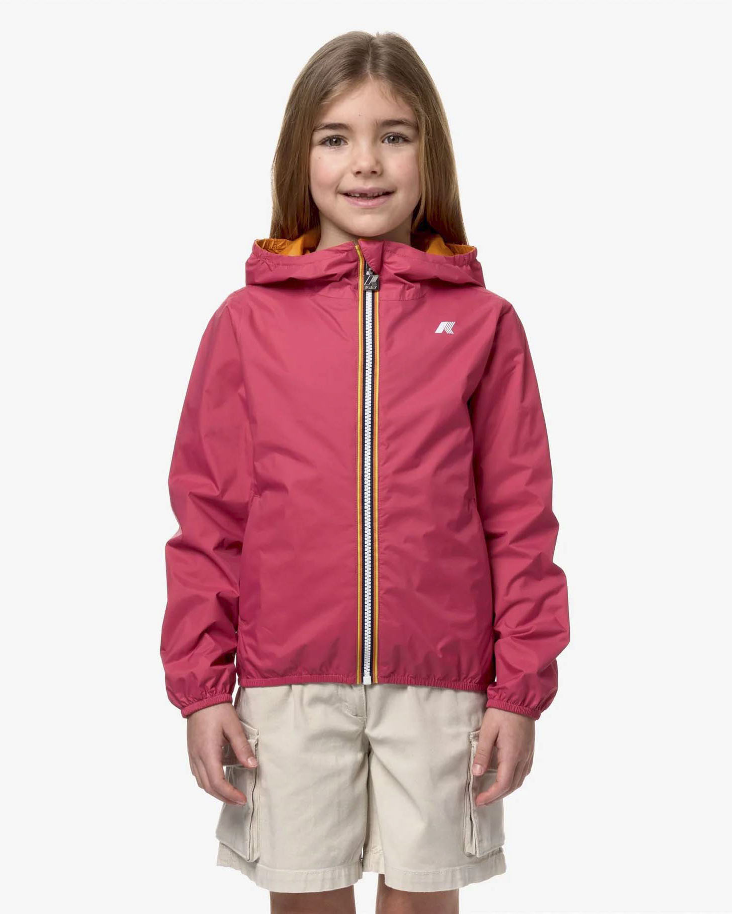 Giubbino P. Lily fucsia in nylon reversibile in arancione lucido con cappuccio fisso