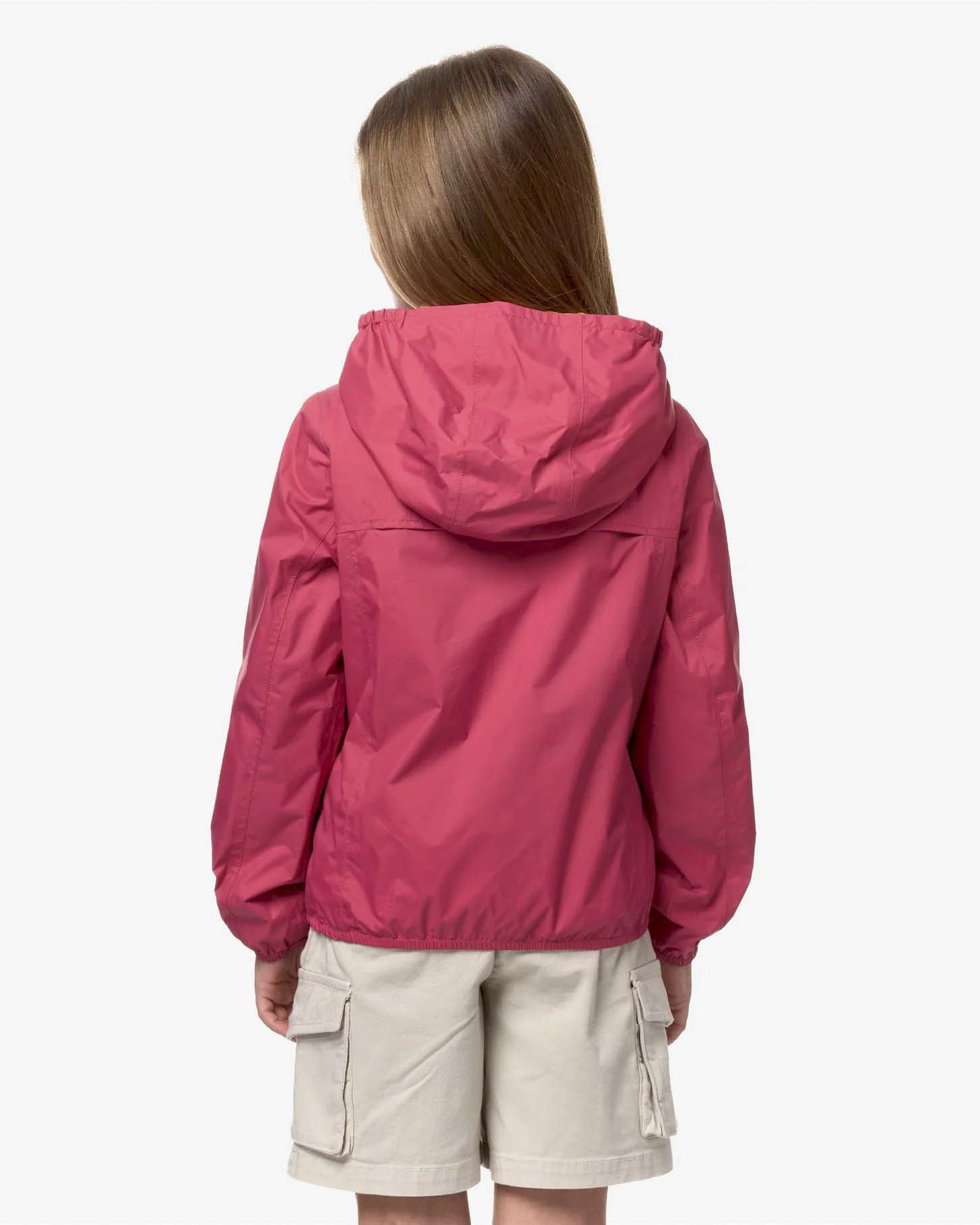 Giubbino K-way P. Lily fucsia in nylon reversibile in arancione lucido con cappuccio fisso