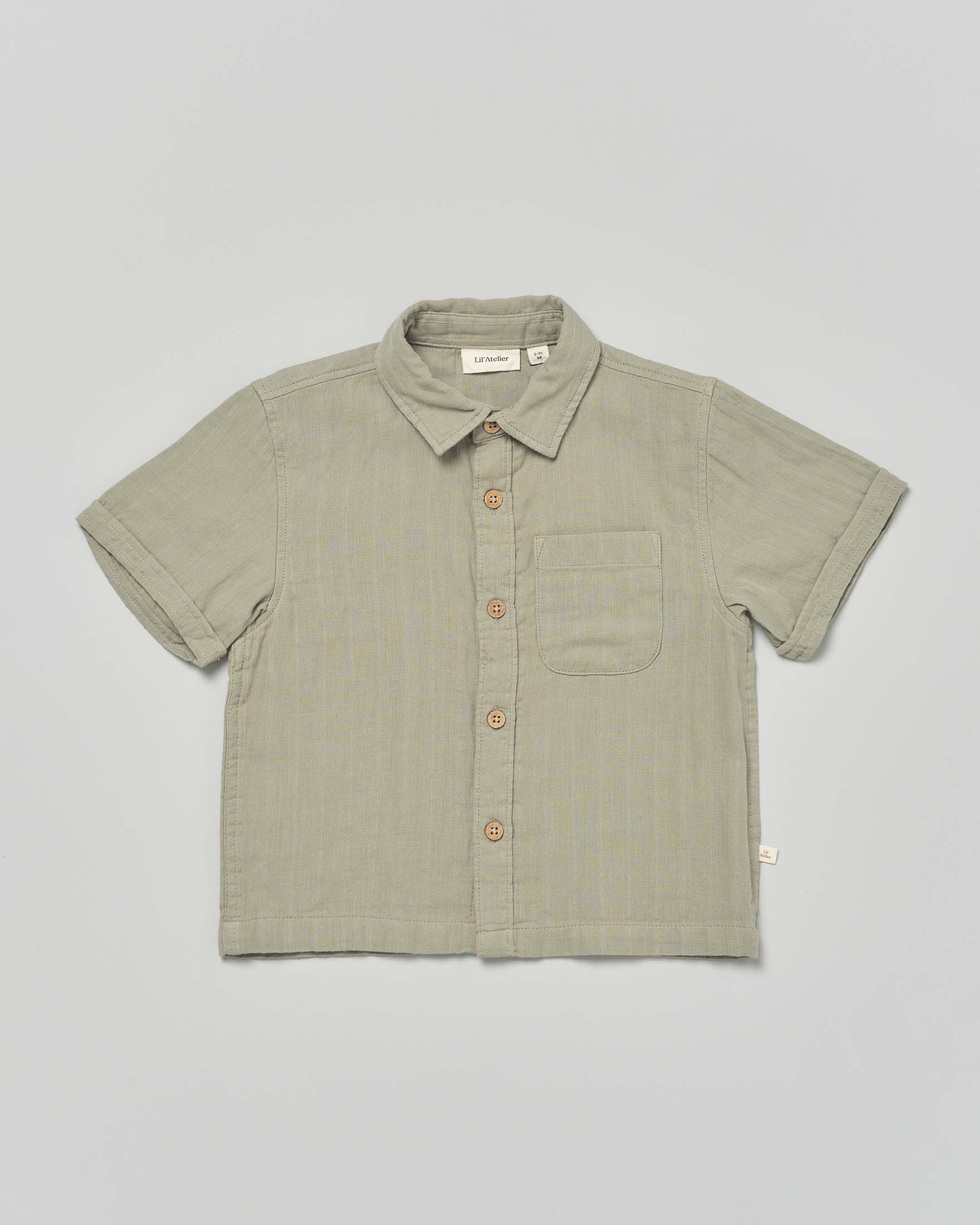 Camicia Lil' Atelier mezza manica in tela di puro cotone colore salvia