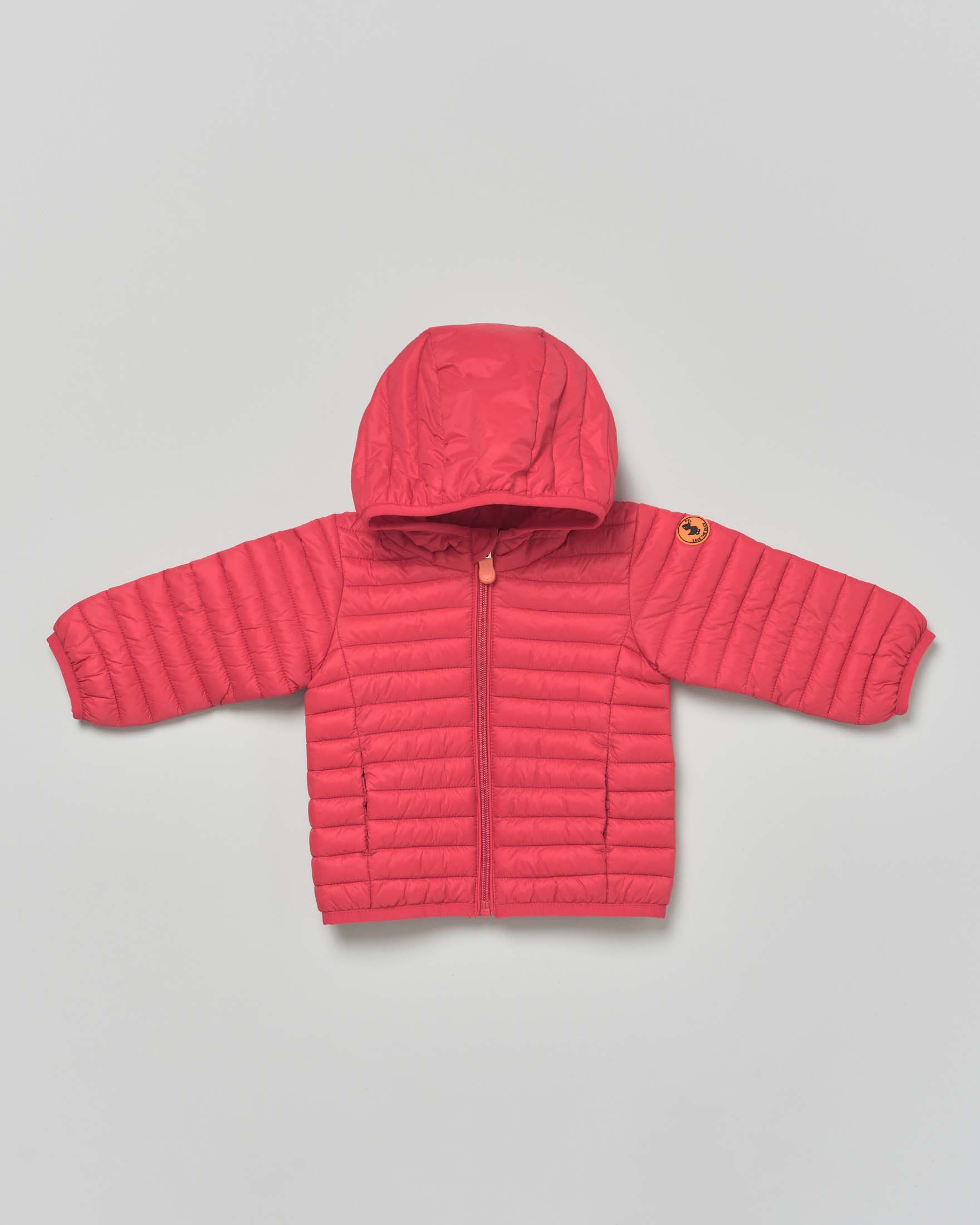 Piumino Nene corallo in nylon opaco con cappuccio fisso e imbottitura in Plumtech®