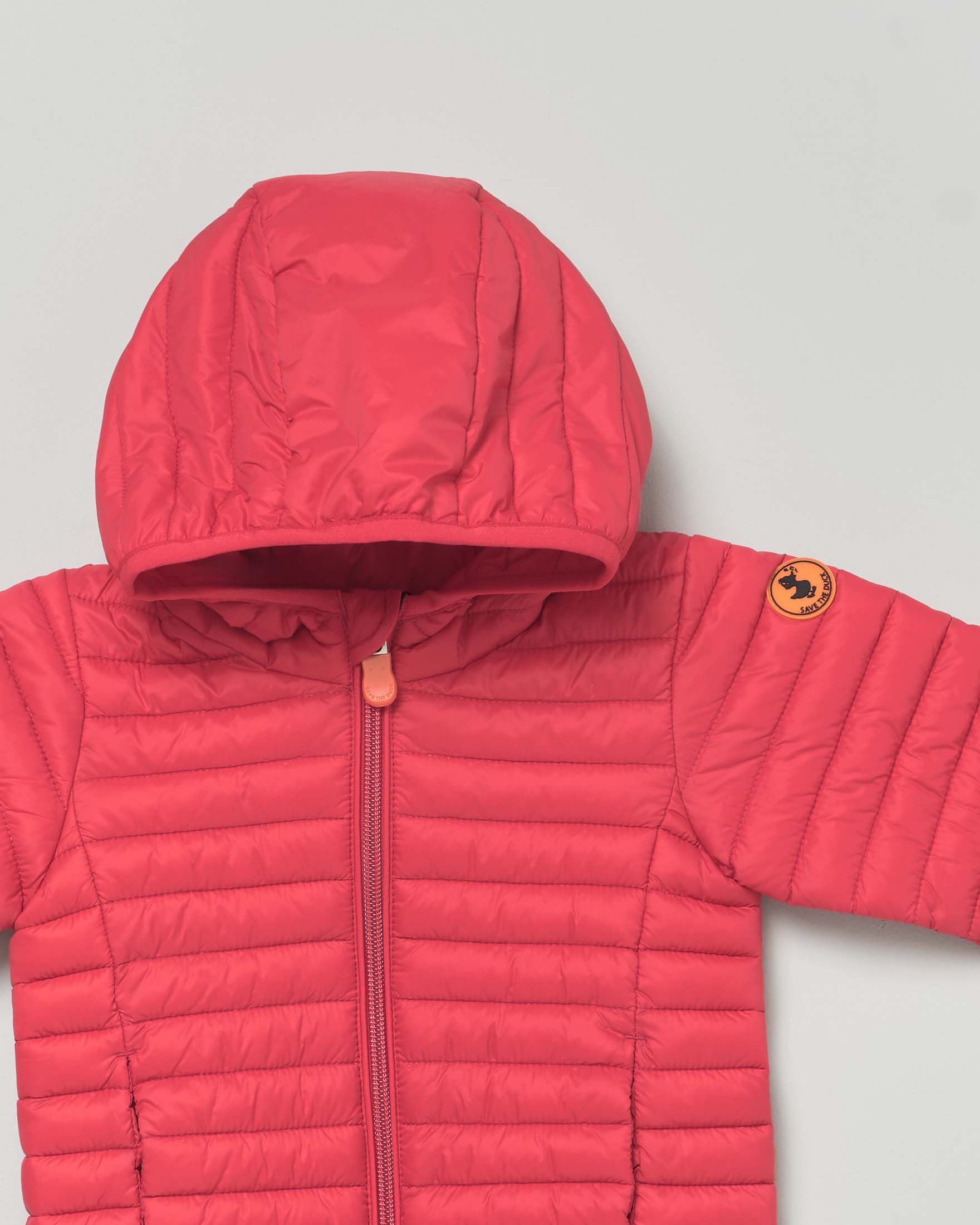 Piumino Nene Save the duck corallo in nylon opaco con cappuccio fisso e imbottitura in Plumtech® image