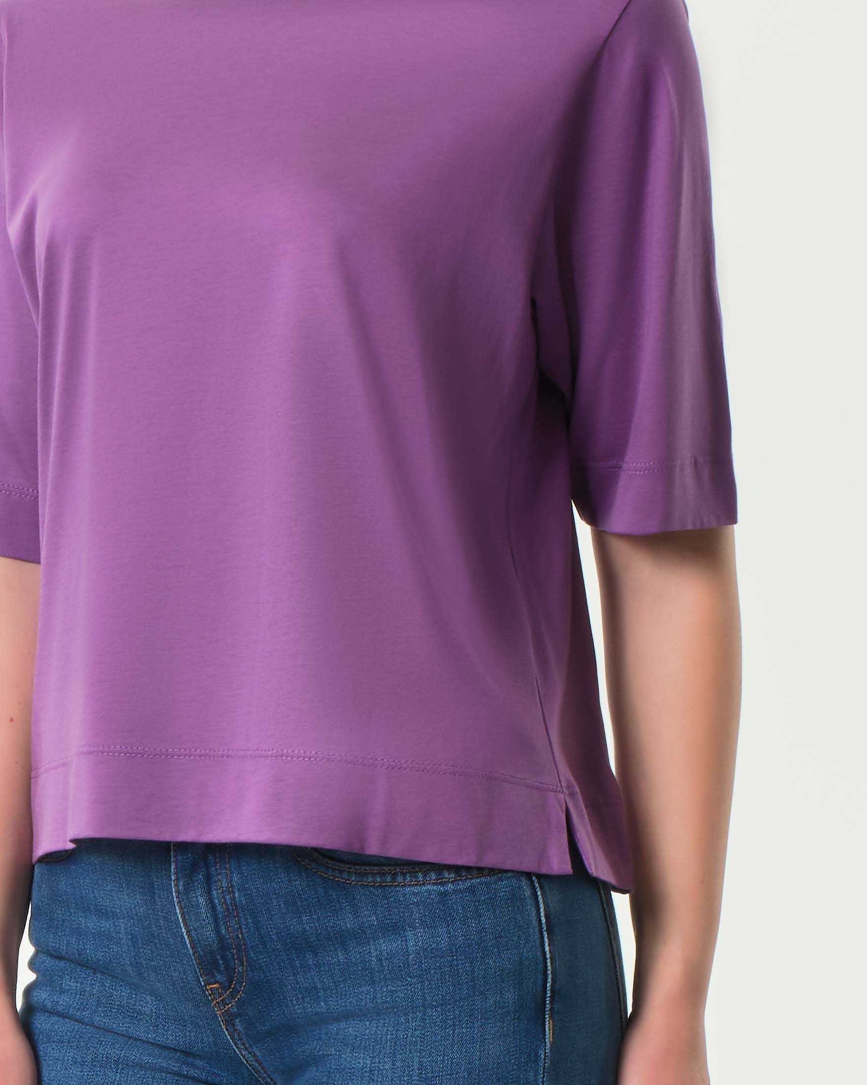 T-shirt boxy viola in cotone e modal con spacchetti laterali image
