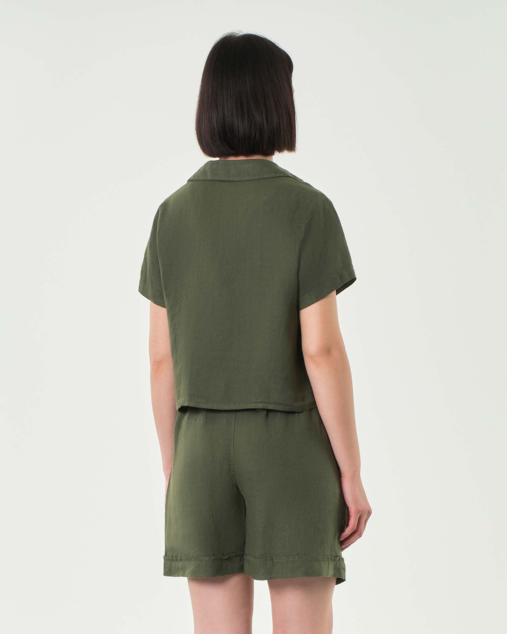 Camicia Uomo Policotone Manica Corta Verde Scura