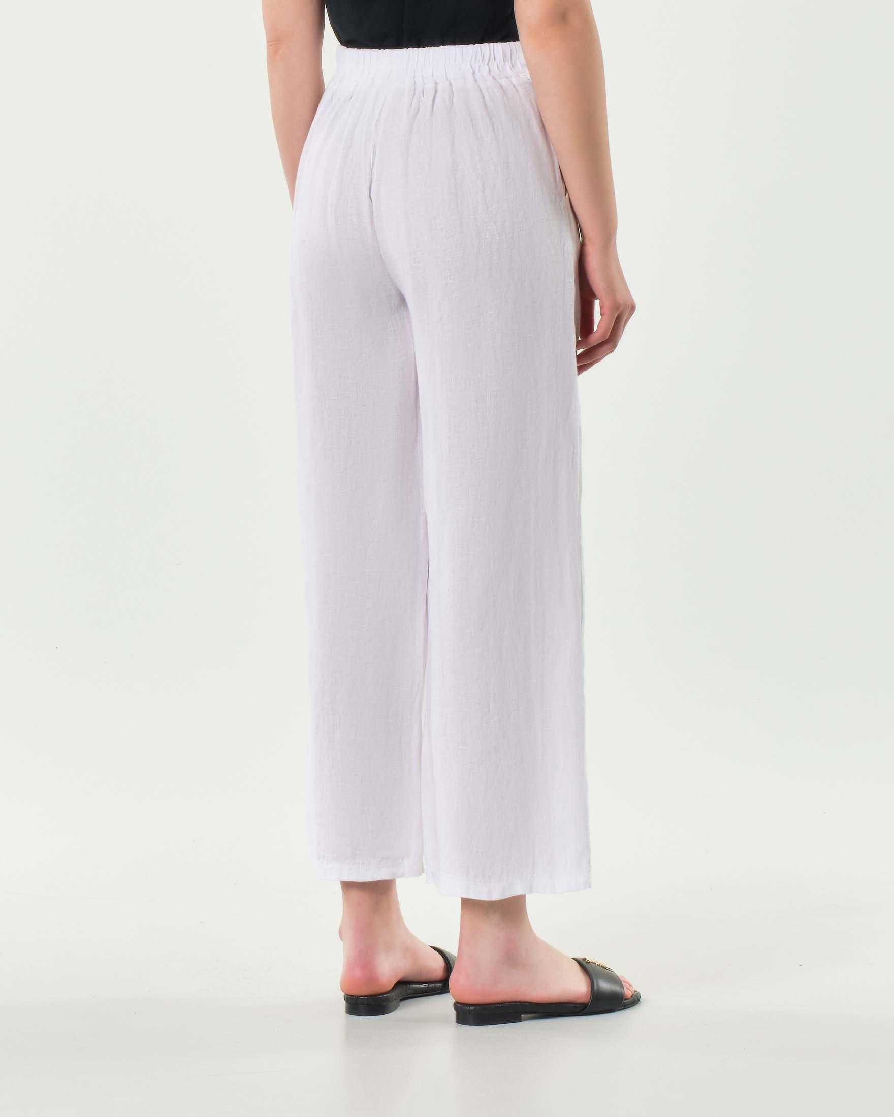 Pantaloni palazzo cropped bianchi Hlo! in puro lino con elastico in vita