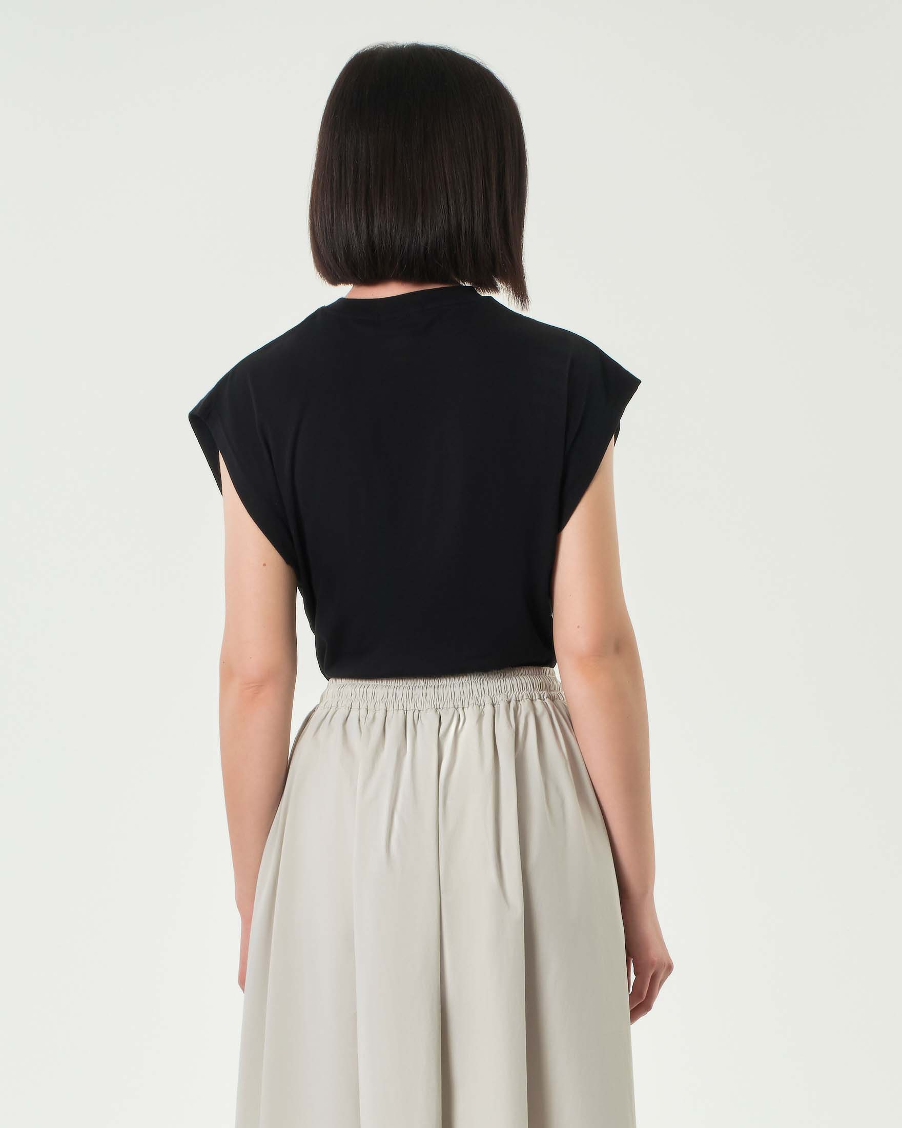 T-shirt boxy nera Hlo! in cotone con maniche ad aletta