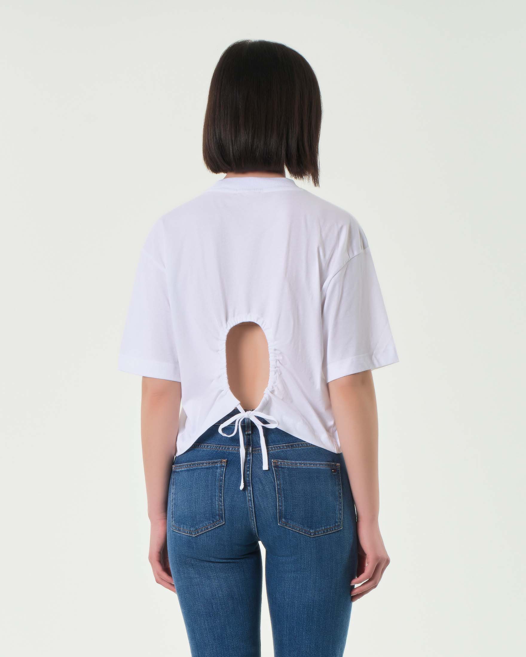 T-shirt bianca Hlo! in cotone con cut out sulla schiena e coulisse image