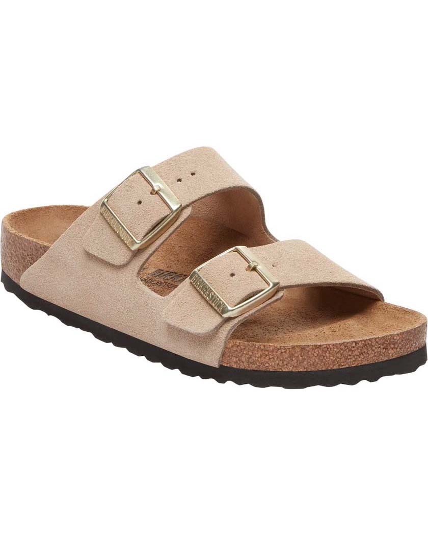 Birkenstock — Sandalo Birkenstock Arizona in pelle scamosciata color sabbia con doppia fascetta