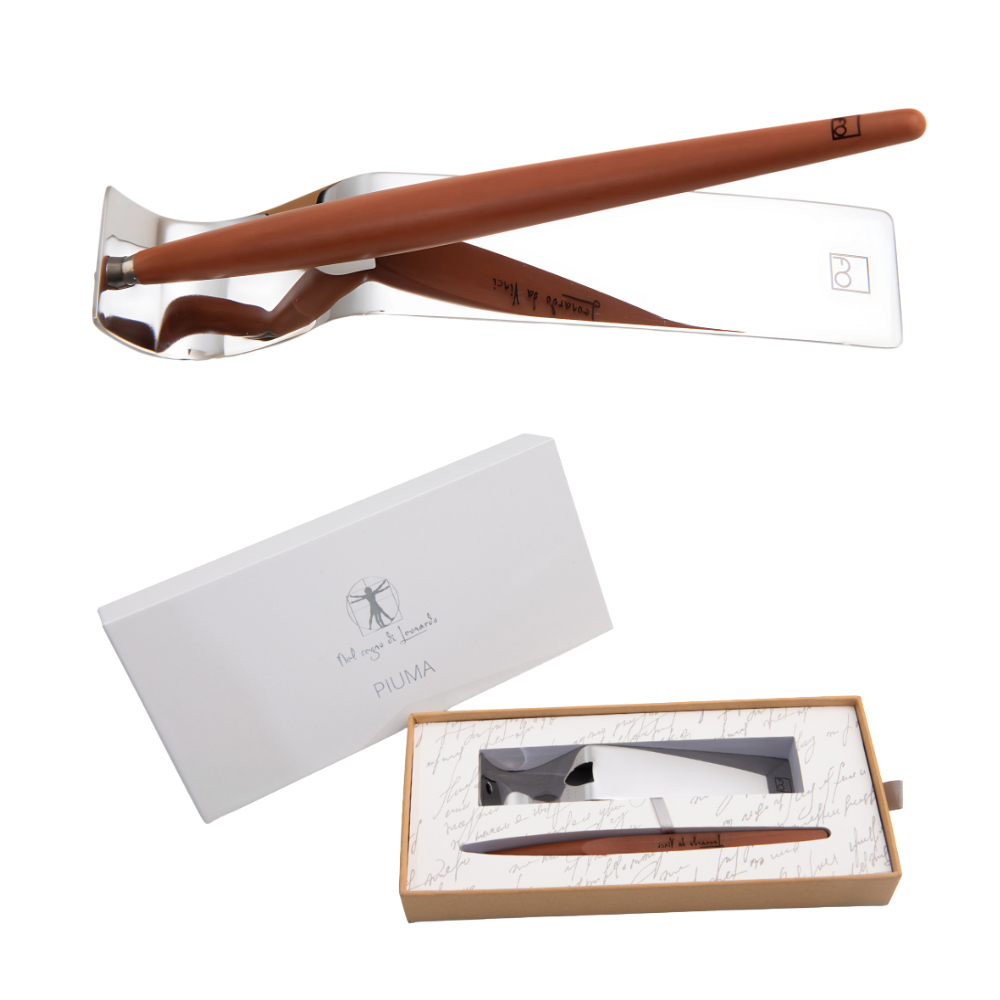 Forever Piuma Leonardo Ink – Stilo in Legno Massello con Punta a Sfera e Base in Acciaio