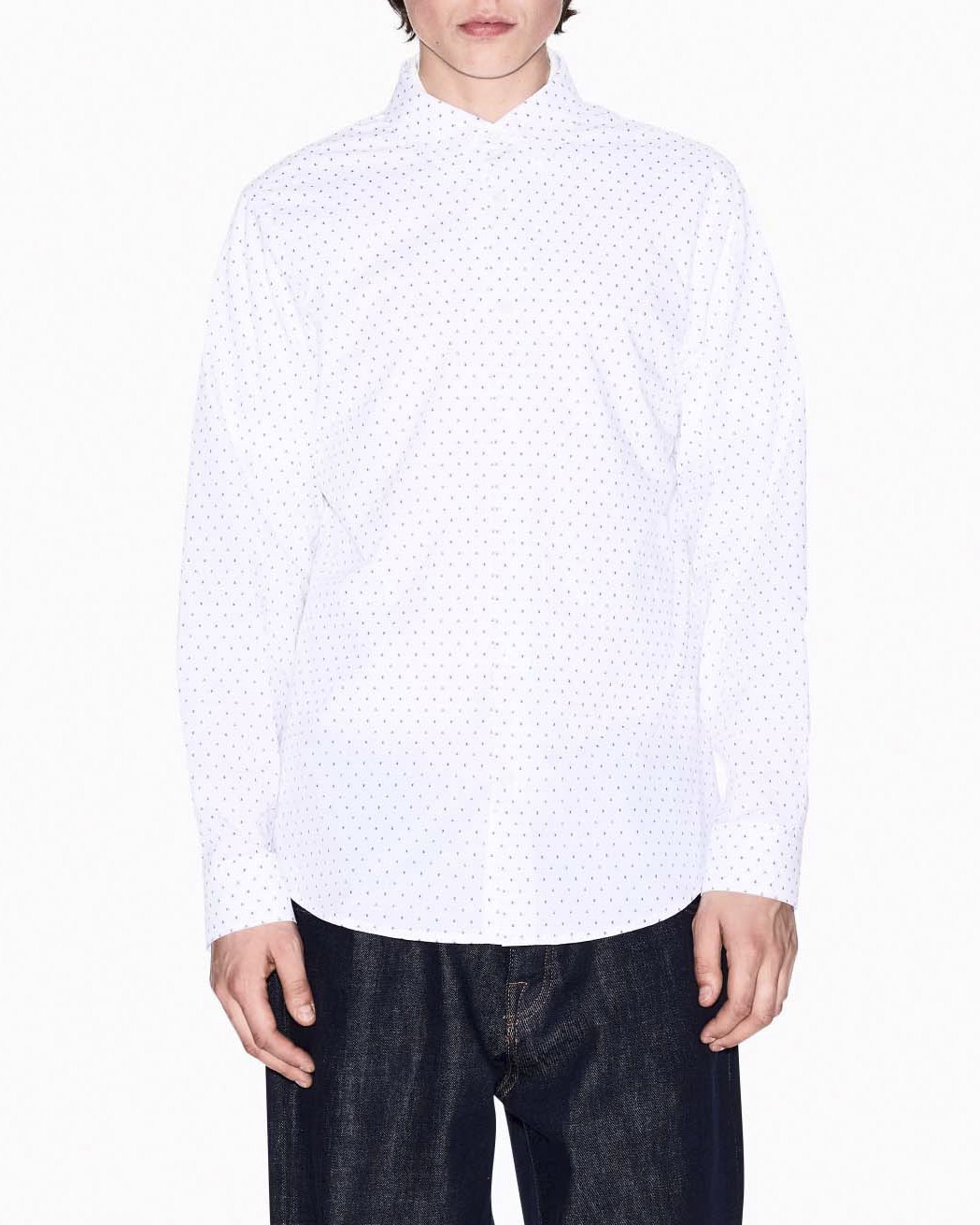 Camicia Exchange bianca in puro cotone con ricamo AX all over