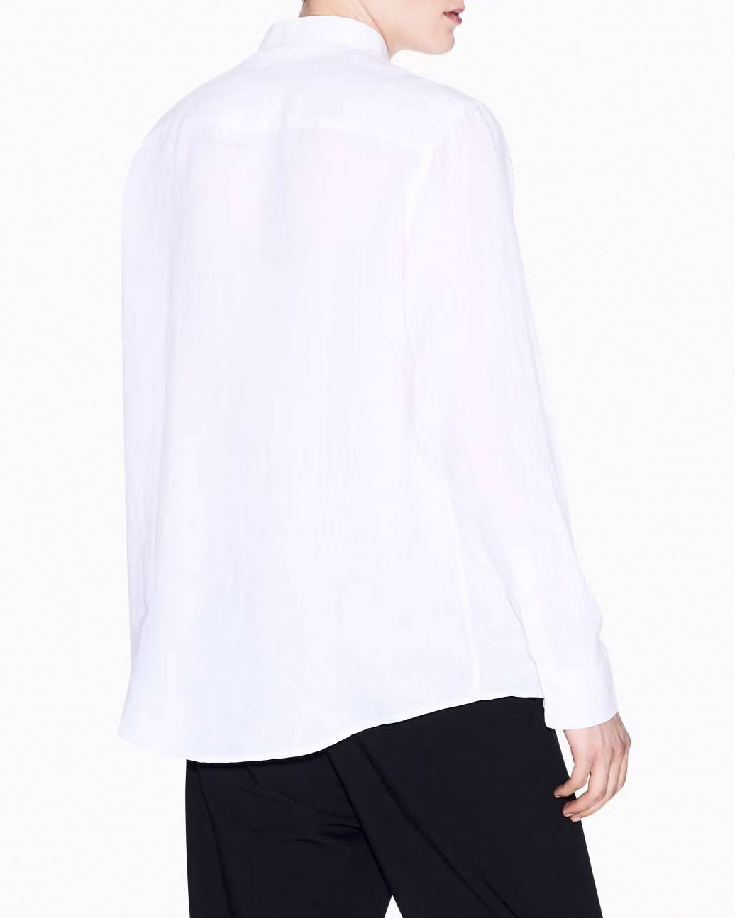 Camicia Armani Exchange bianca in puro lino con colletto a coreana image