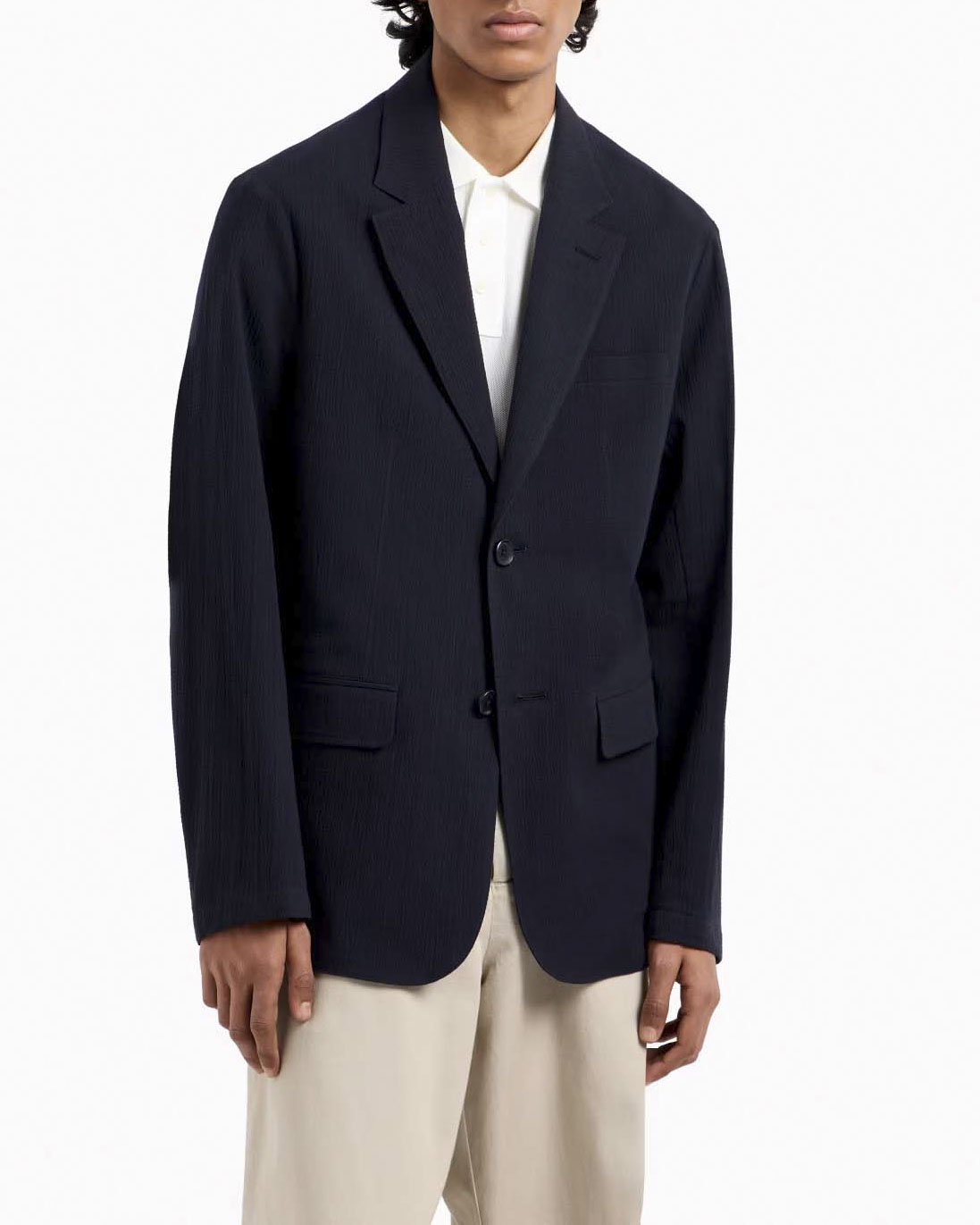 Blazer Exchange blu monopetto in seersucker di cotone stretch